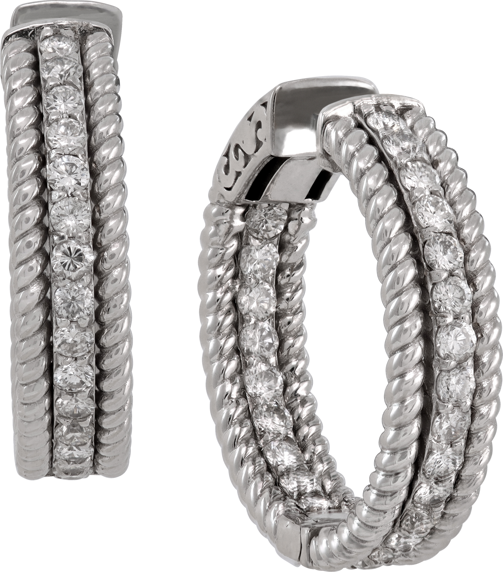 14k white gold hoop earings with pave diamonds S521768 