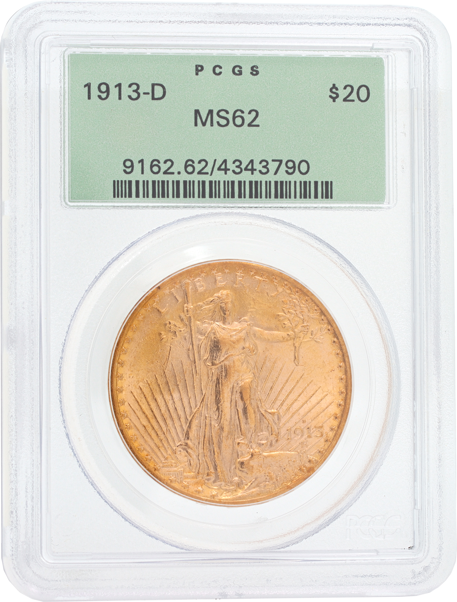 1913-D $20 Saint-Gaudens Double Eagle graded MS62 by PCGS