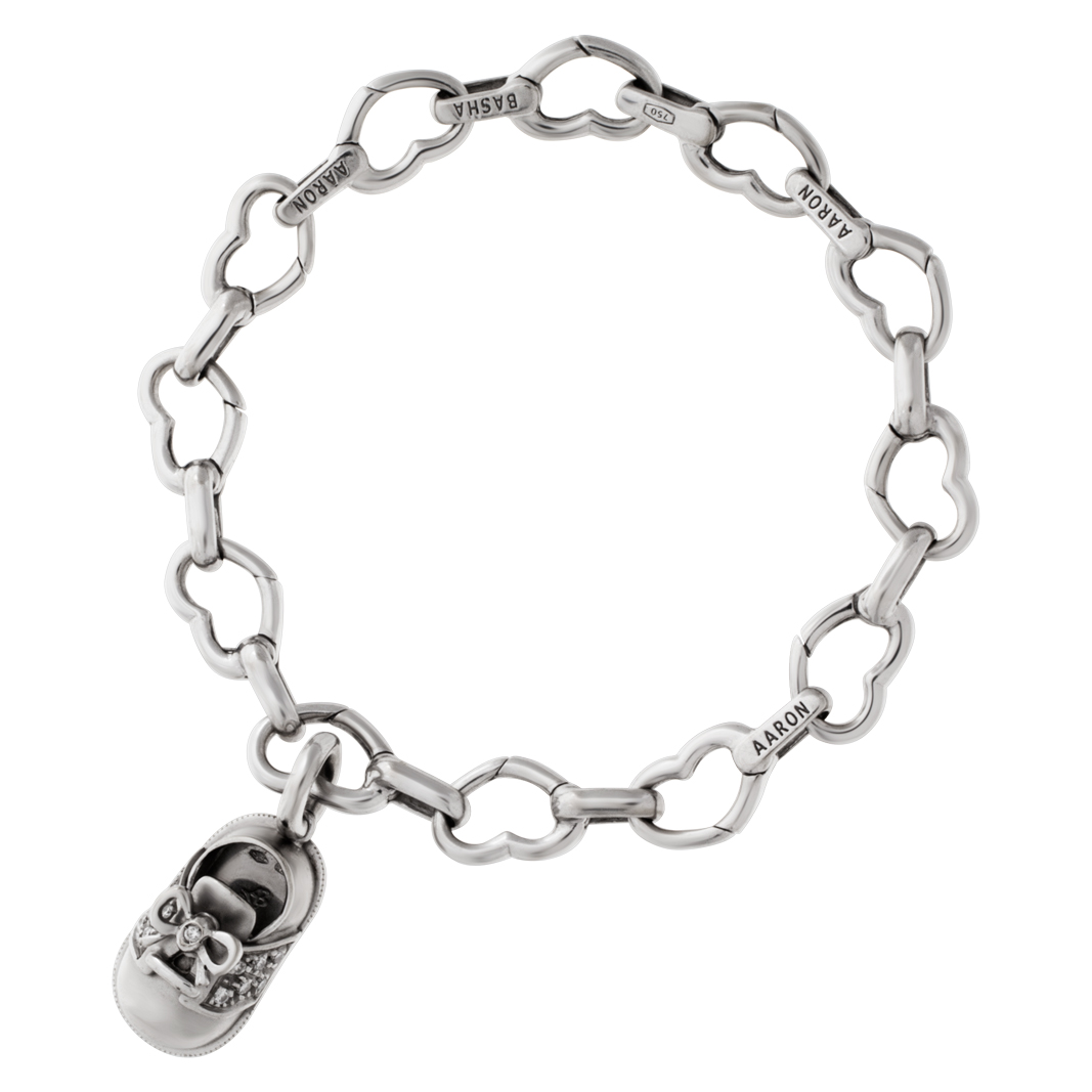 Aaron Basha heart link bracelet and baby girl diamond shoe charm Aaron Basha heart link bracelet and baby girl diamond shoe charm
