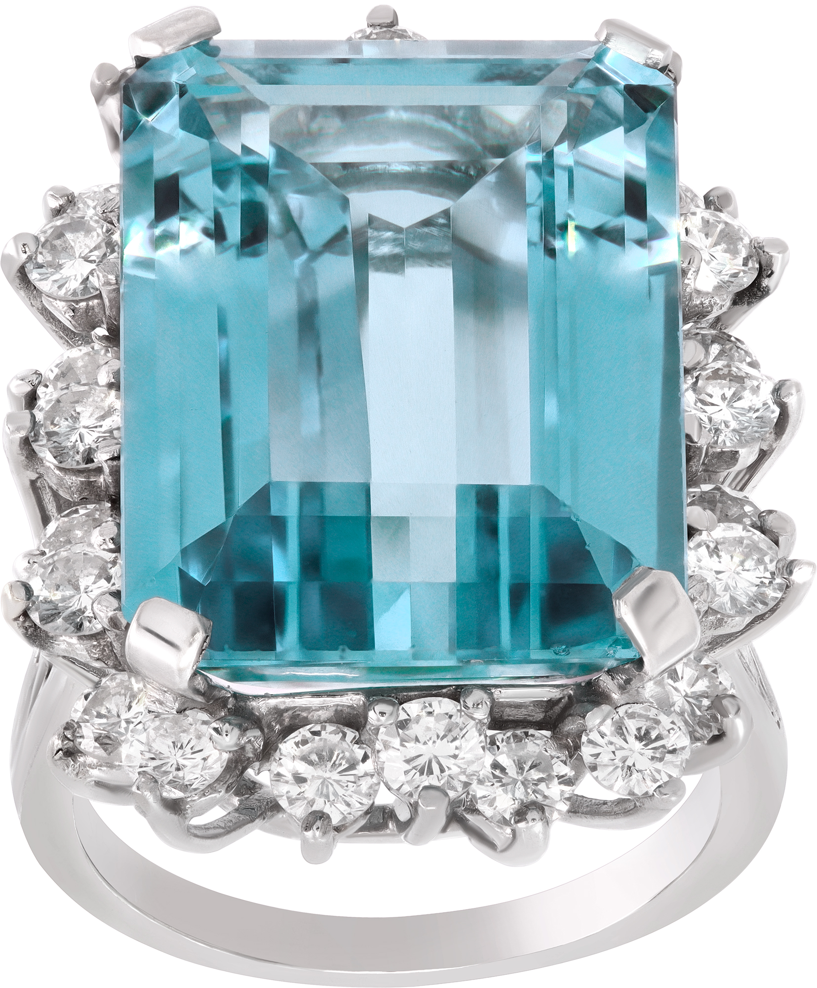 AGL Certified 12.33 carats Aquamarine & diamonds ring in 14k whit gold