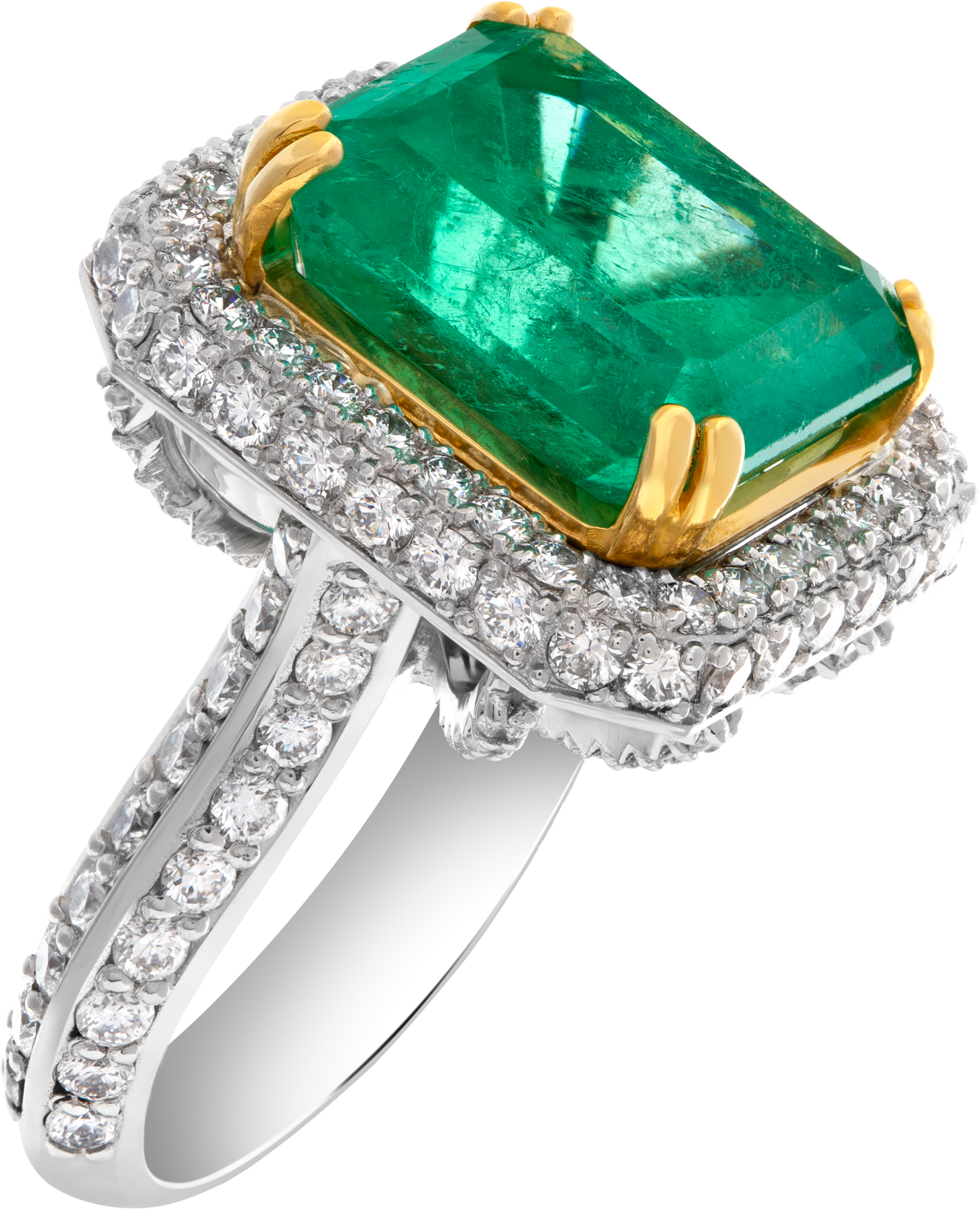 AGL certified 13.01 carat emerald ring in platinum & 18k with 4 carats in pave diamonds S522327