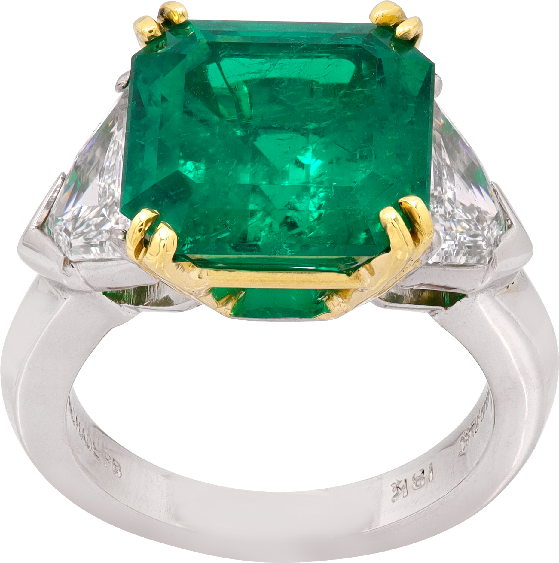 AGL Certified 6.86 carat Colombian Emerald and diamond ring in platinum and 18k S522025
