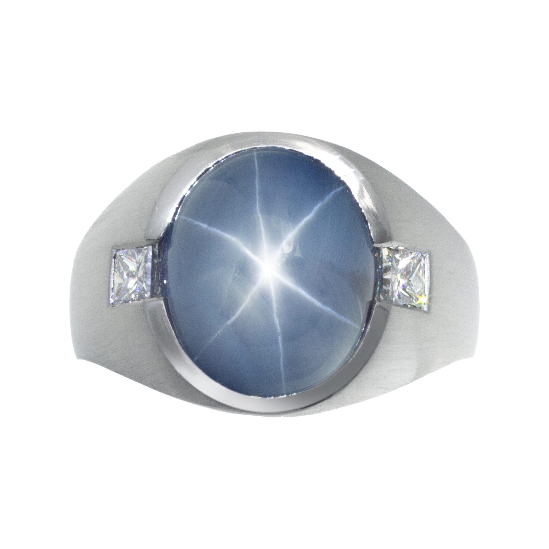 AGL Certified Grayish blue star sapphire ring in platinum. 18.5