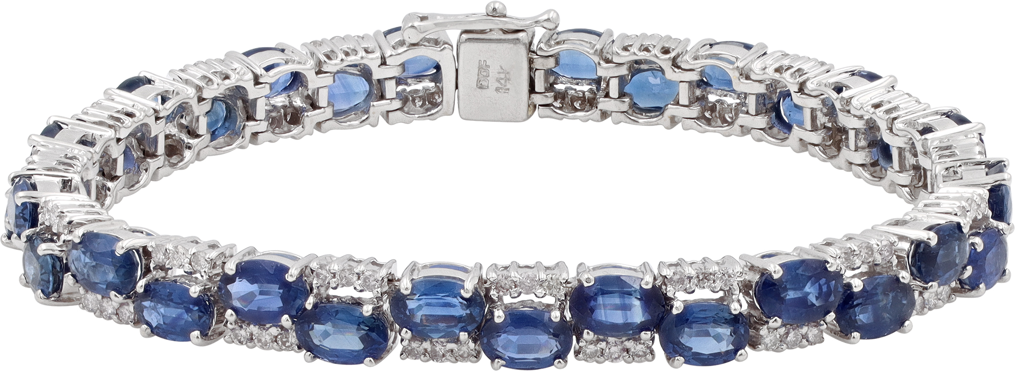 Alternating Diamond and Sapphire line bracelet in 14k white gold