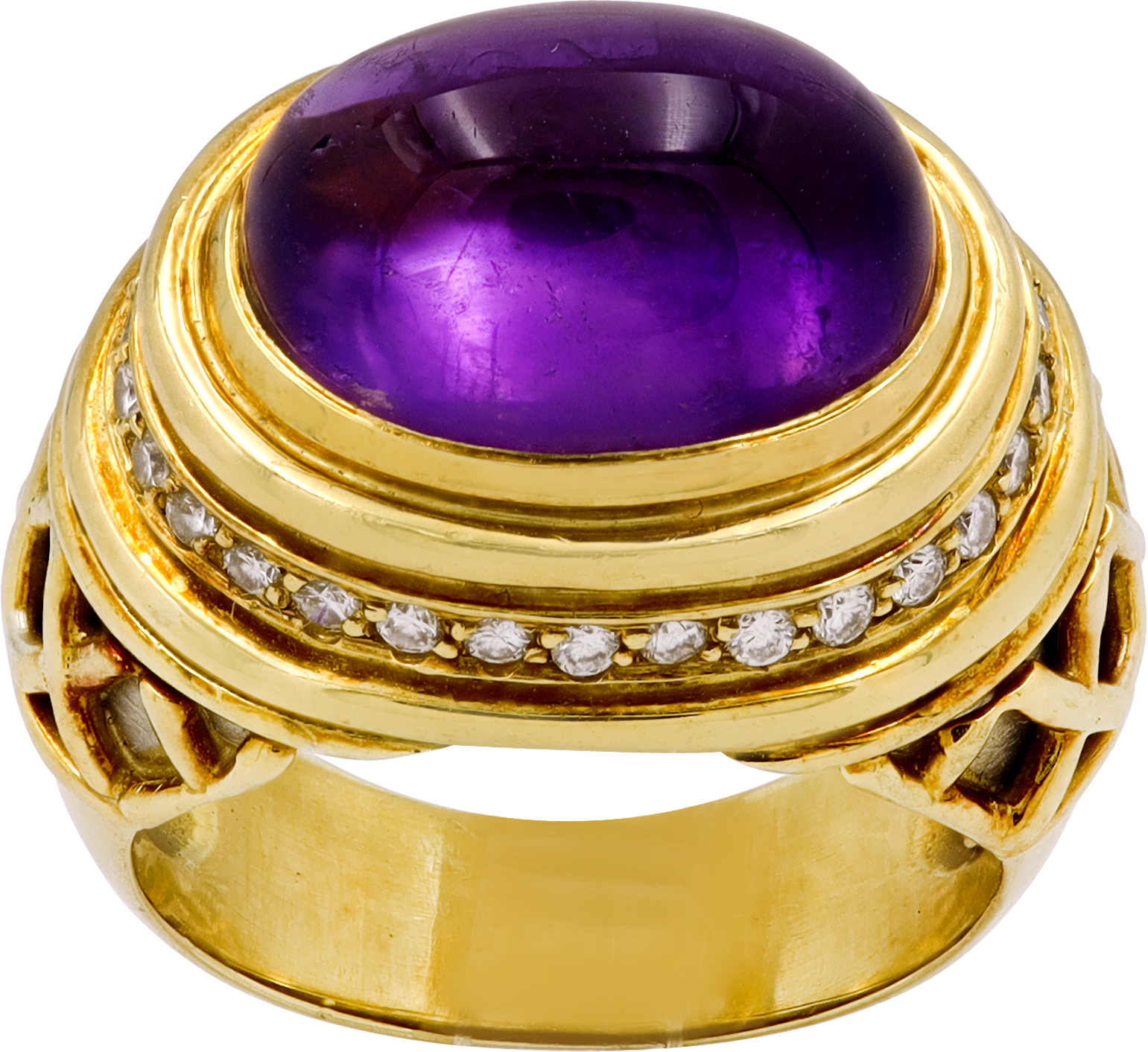 Amethyst and Diamond ring set in Platinum and 18k yellow gold