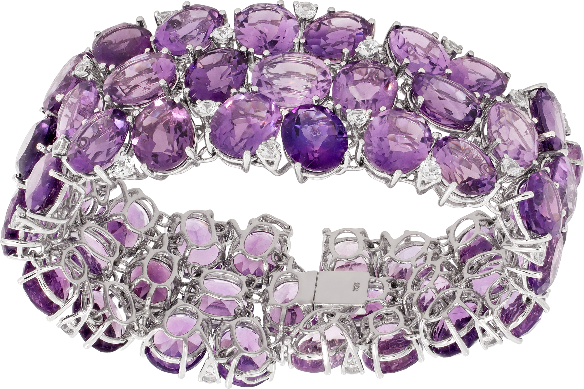 Amethyst and diamond wide bracelet in 18k white gold S521526