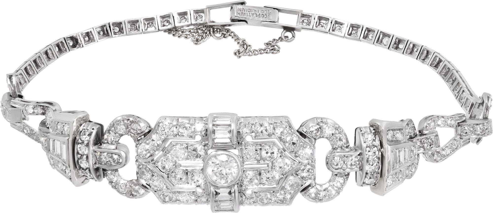Antique Art Deco Bracelet in platinum with approximately 2.00 carats in round and baguette diamonds. S521781