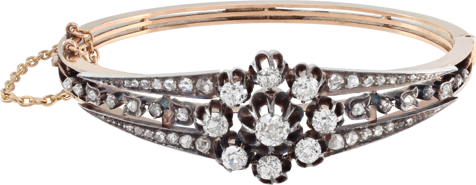 Antique bangle bracelet 14k yellow gold with diamonds S520863