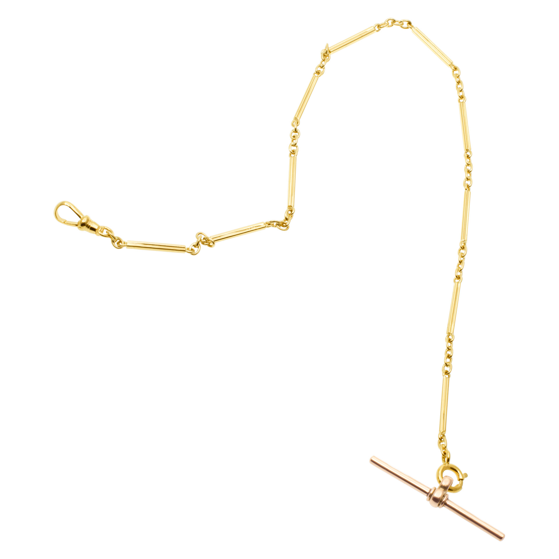 Antique pocket watch chain & fob in 14k & 18k. 12" length.
