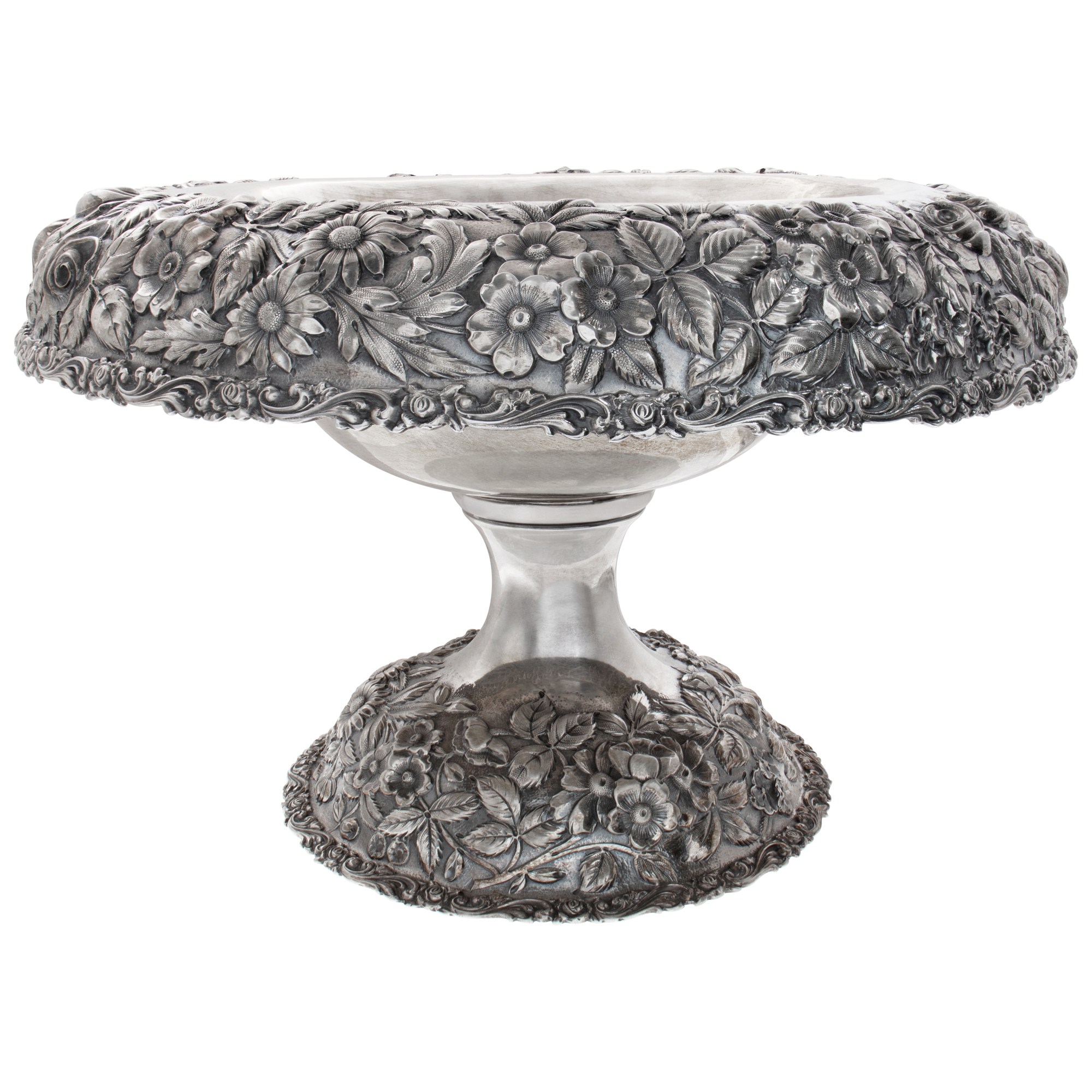 Antique Sterling Silver Centerpiece Baltimore Rose Heavy Handchased Repousse By Schoffield.