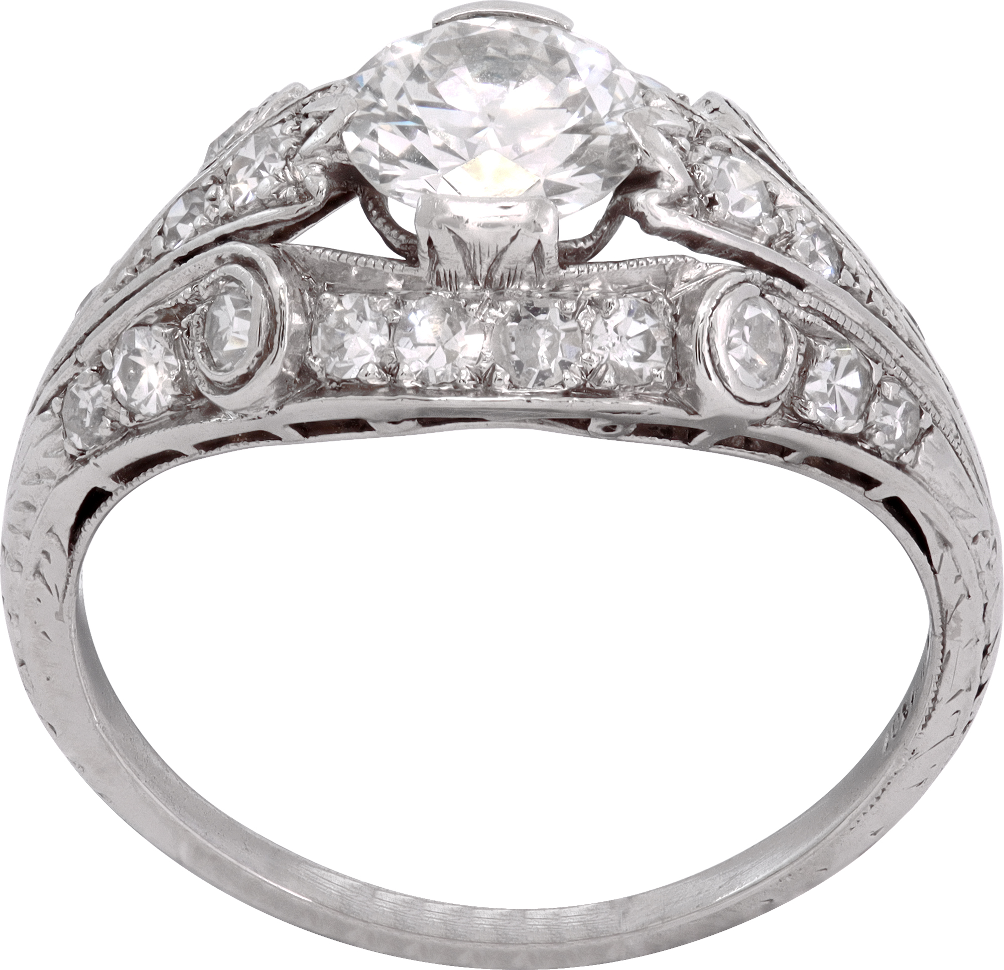 Art Deco Diamond Engagement Ring in platinum featuring a brilliant old European-cut diamond weighing approximately 0.60 carats in G-H color, S521677