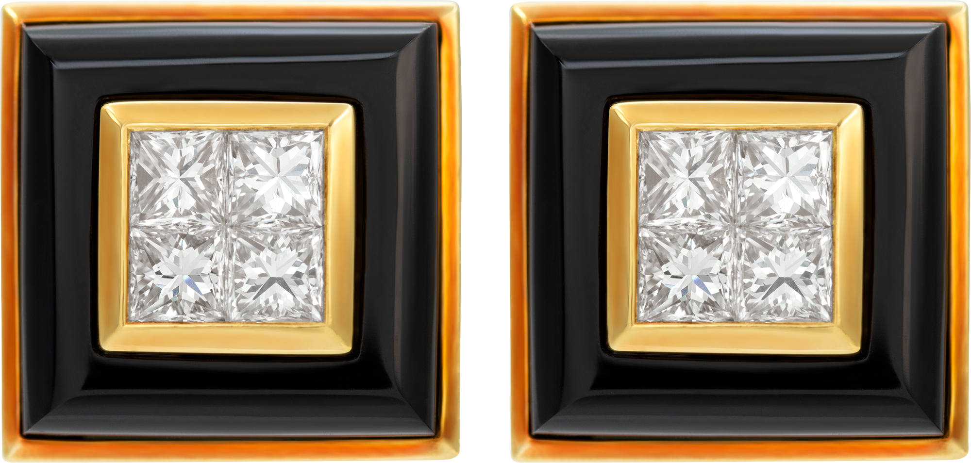 Asprey diamond and onyx cufflinks and 4 piece stud set in 18k yellow gold S522285