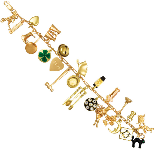 Numbering ♥ #2905 Mini Triangle N-dia Charm Bracelet Assorted charm bracelet in mostly 14k (few charms are 10k) with