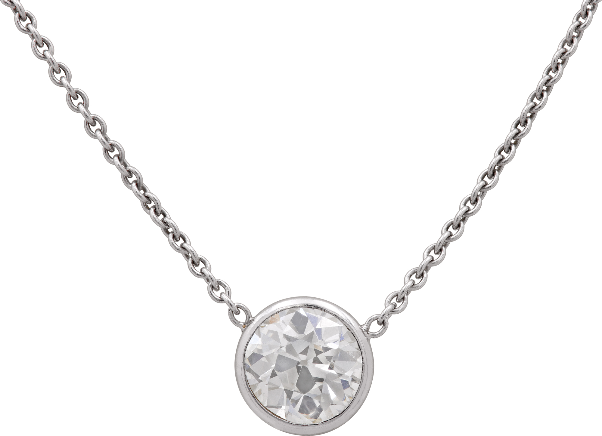 Bezel set diamond chain necklace in platinum and 14k white gold S522023