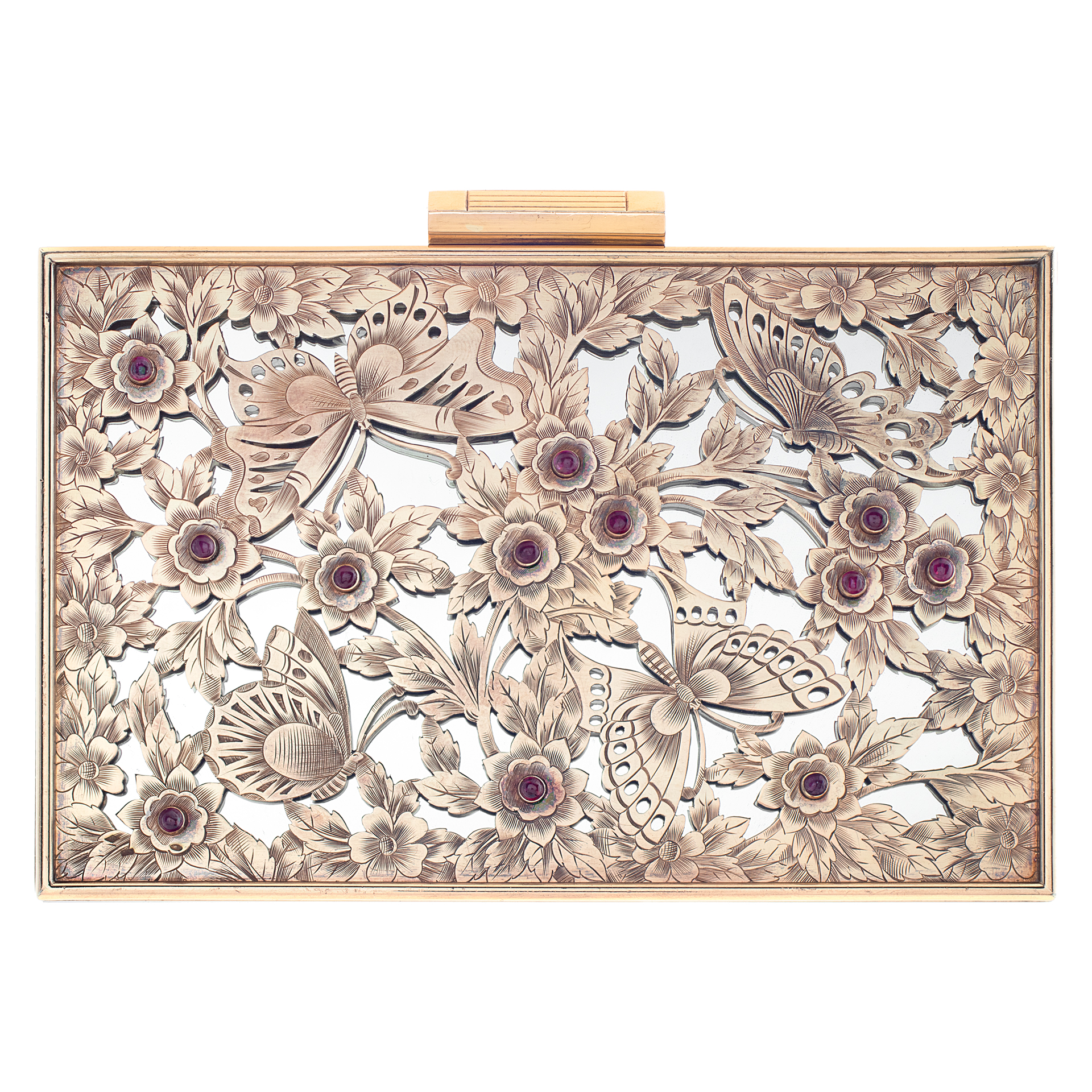Boucheron, Paris. 18k rose Gold, Sterling Silver & rubies butterflies Minaudière, Circa.1950-1960.