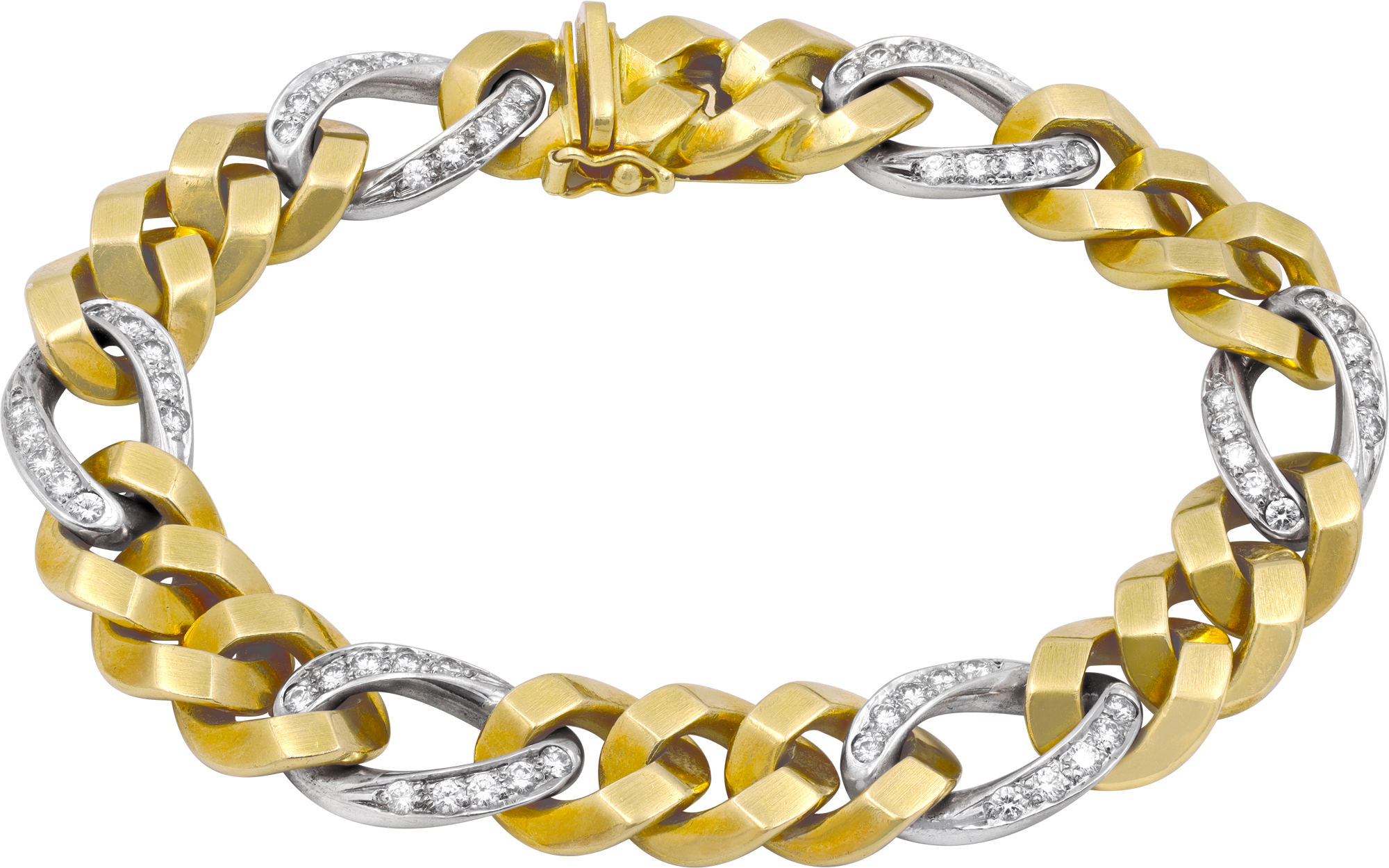 Bracelet in 18k yellow gold cuban links with 6 station diamond links S521980