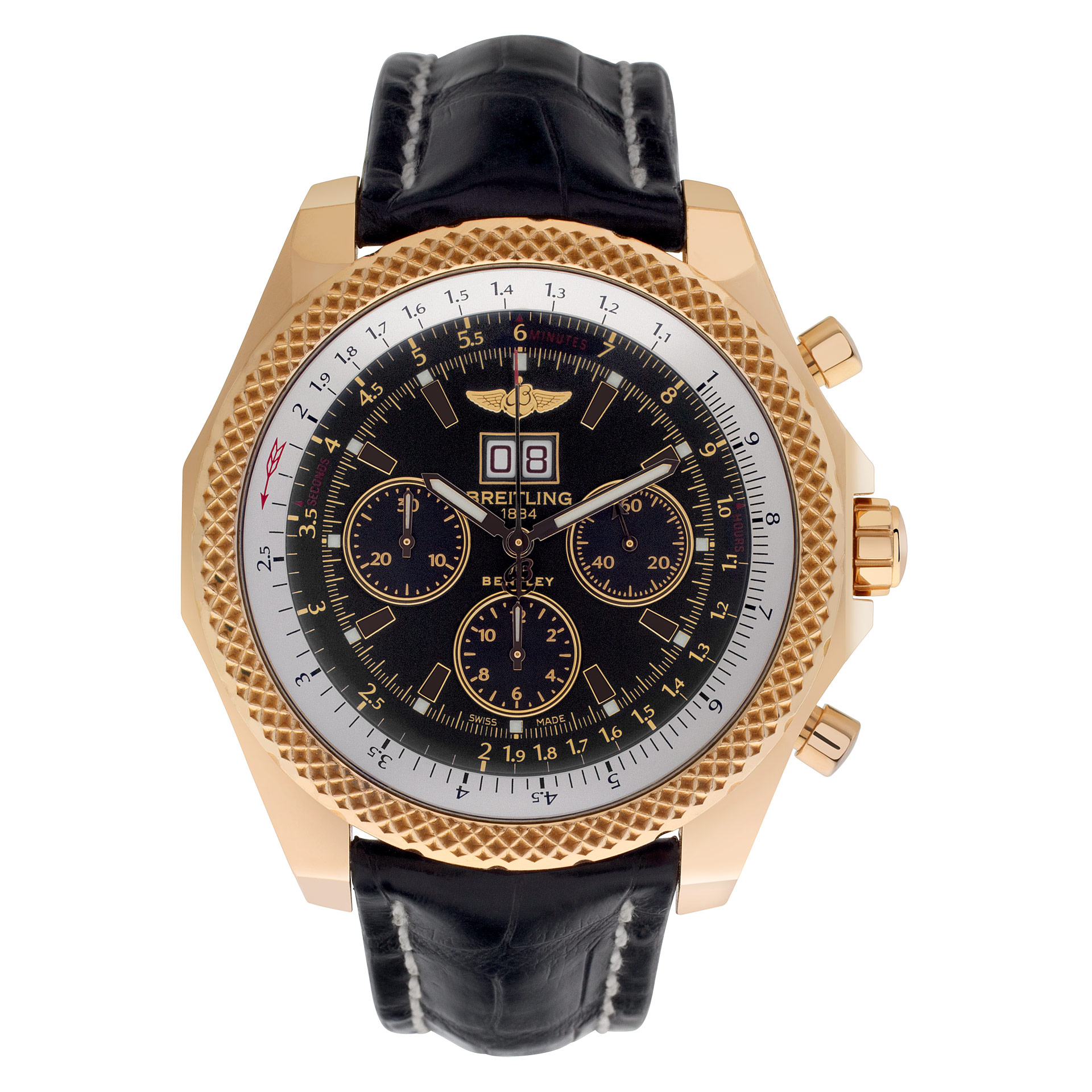 Preowned Breitling Bentley 6.75 K44362 18k Rose gold Black