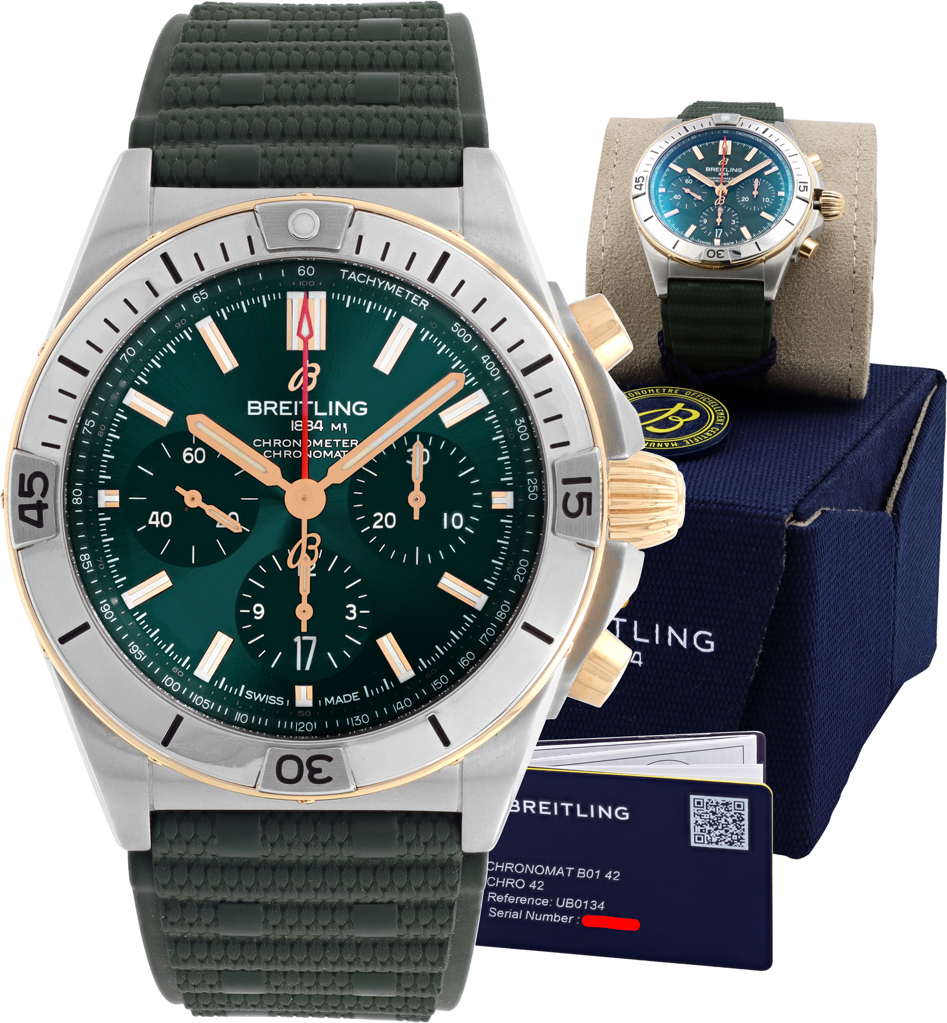 Breitling Chronomat "18k rose gold and steel, Green Dial" 42mm UB0134