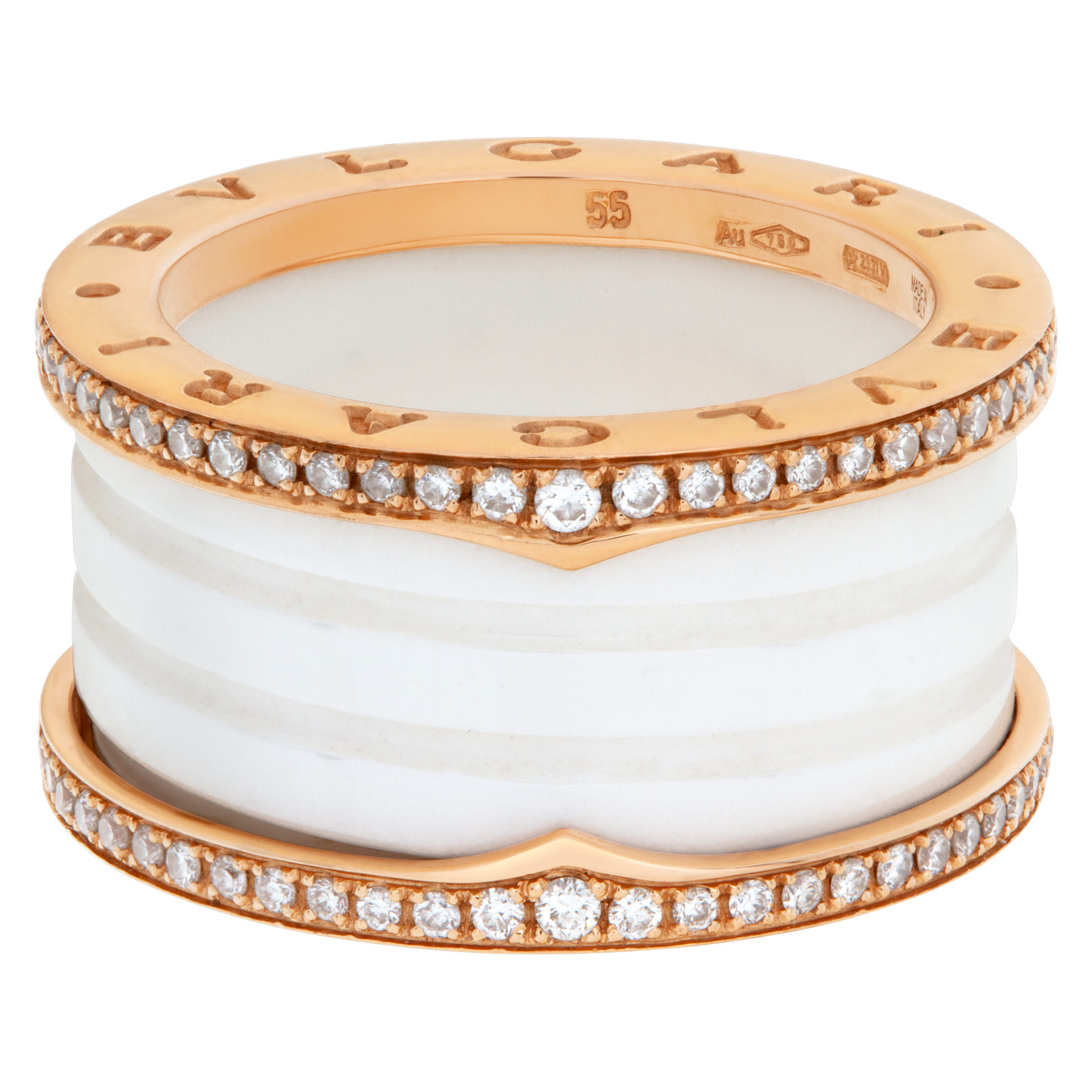 Bvlgari B.Zero1 18k with diamonds and white ceramic ring | Gray & Sons