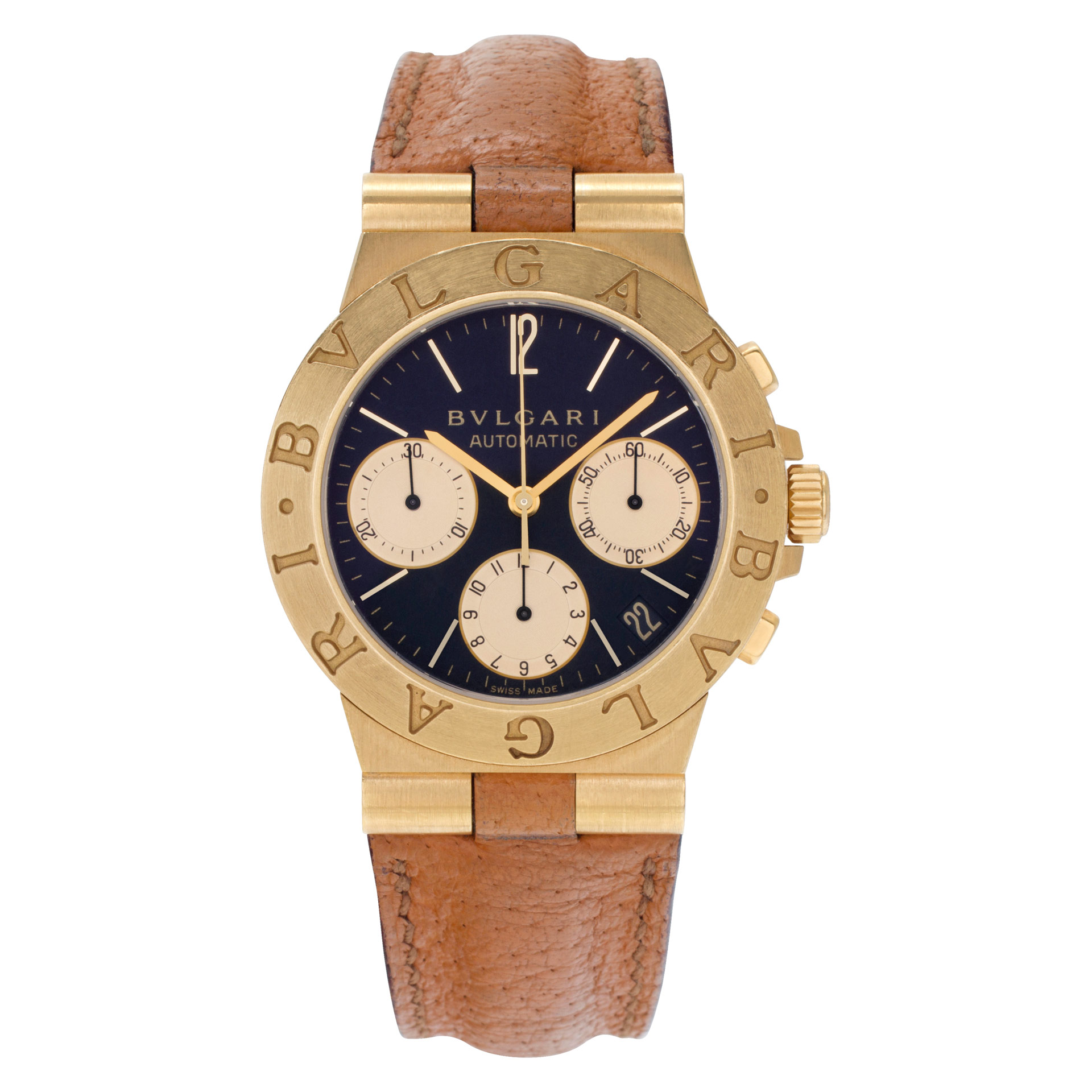 定価45000円【未使用】着用一回BVLGARI diagono 茶ベルト Preowned Bvlgari Diagono Professional CH35G 18k Black dial