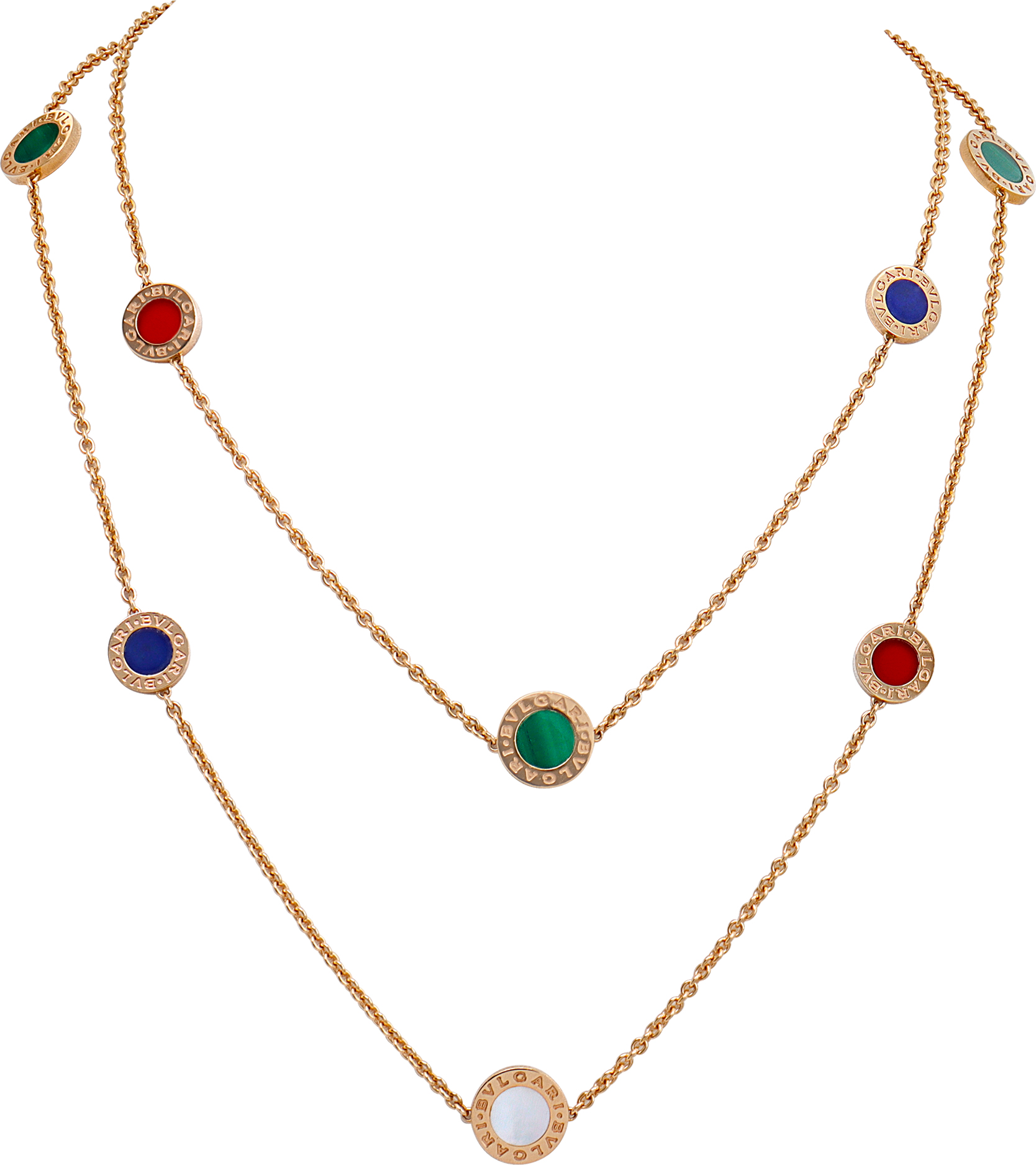 Bvlgari necklace 18k with carnelian, malachite, lapis lazuli and mother of  pearl