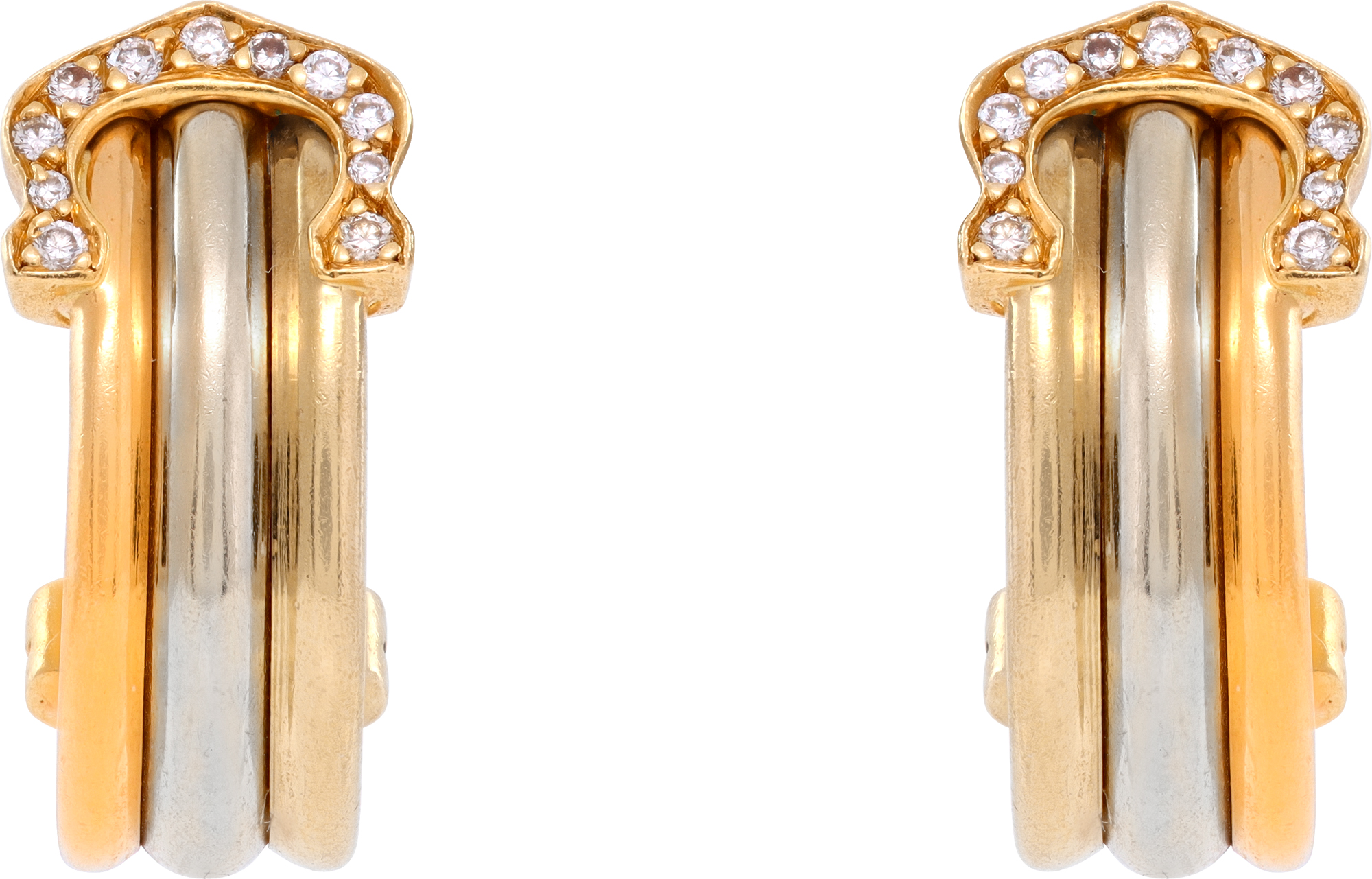 C de Cartier diamonds hoop earrings in 18k tri-color yellow, white & rose gold S521698
