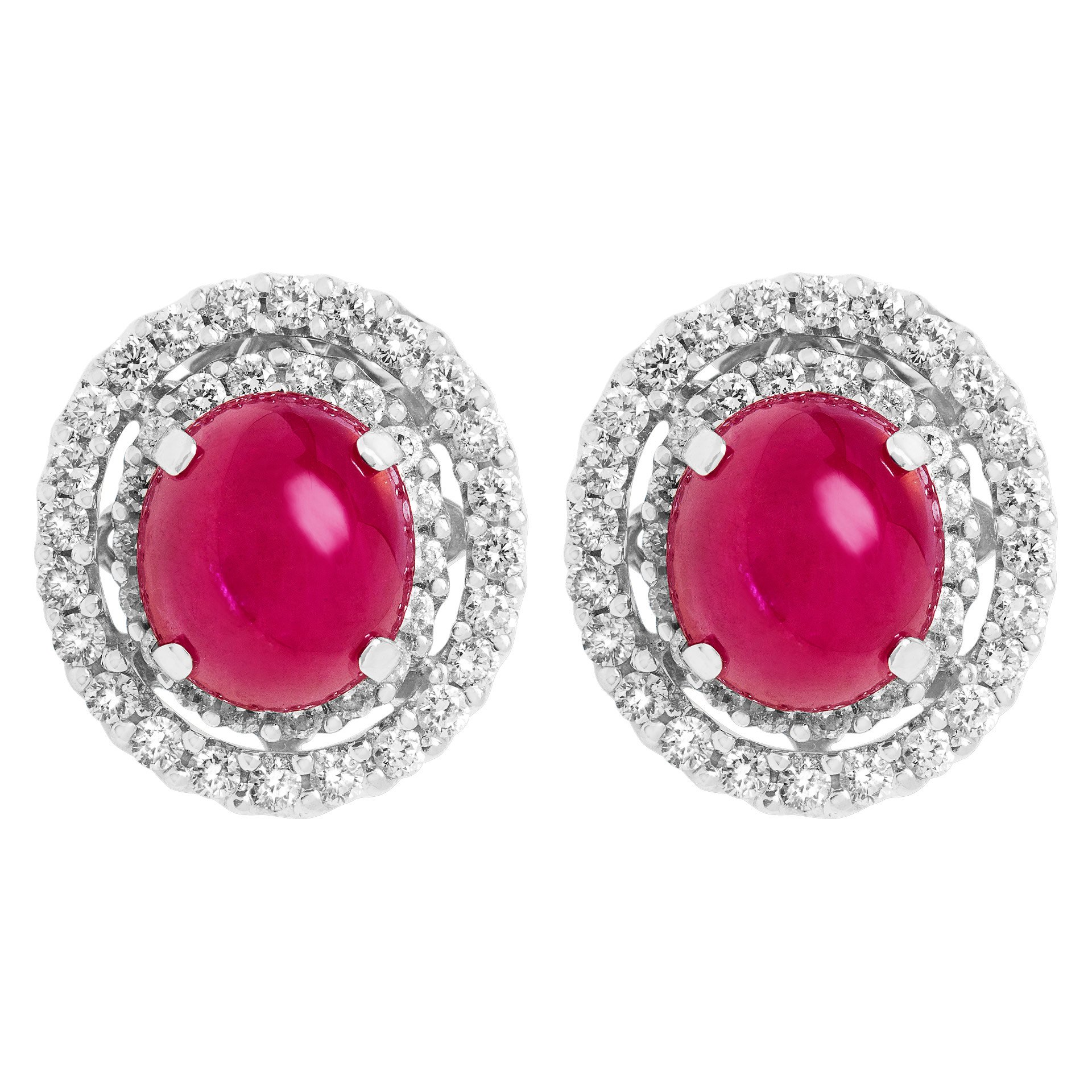 ★SENTIMENTS★ NO.454 EARRING Cabochon Ruby & Diamonds earrings in 18K white gold. 14.50