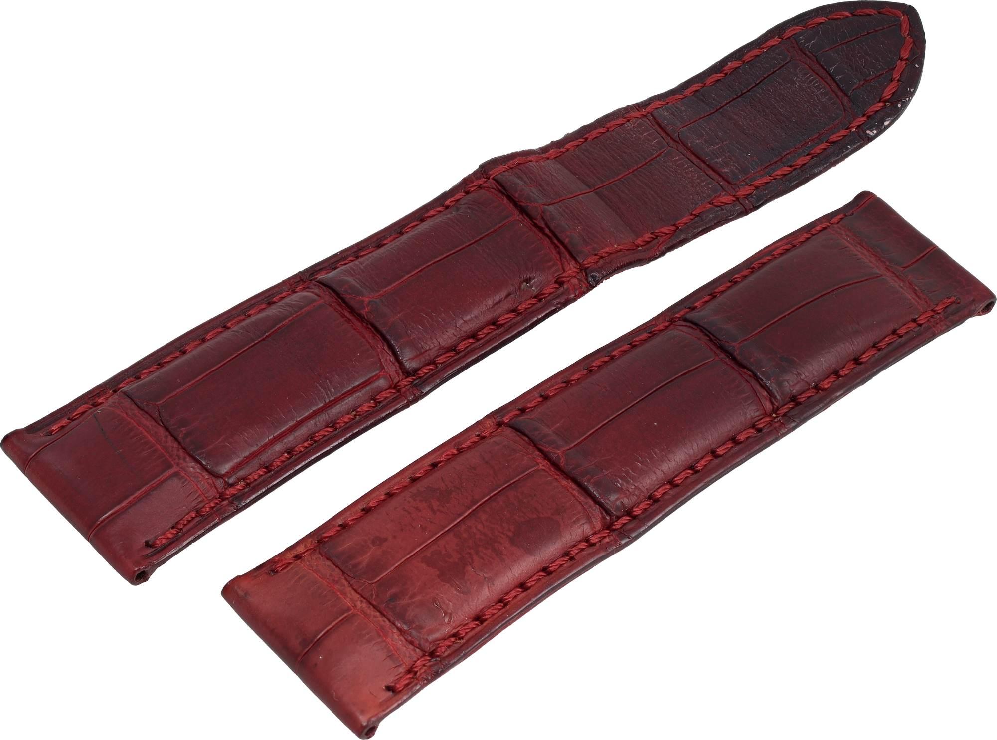 Cartier black alligator leather strap. With a length of 4.25" long piece and 3.25" short piece. 20mm lug piece with 18 mm buckle end piece. For Cartier Ballon Bleu and other cartier watches with deployant buckles Cartier black alligator leather strap. With a length of 4.25" long piece and 3.25" short piece. 20mm lug piece with 18 mm buckle end piece. For Cartier Ballon Bleu and other cartier watches with deployant buckles