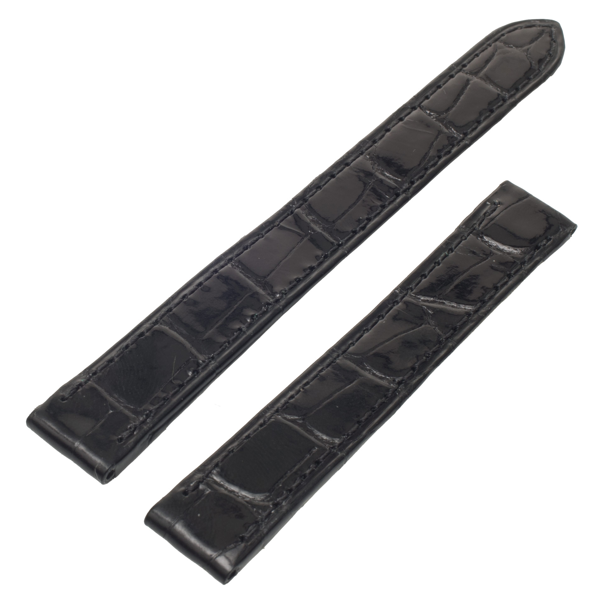 Cartier純正alligator マット仕上げ革ベルト Genuine Cartier Crocodile 18.5mm Shiny Black Leather Strap