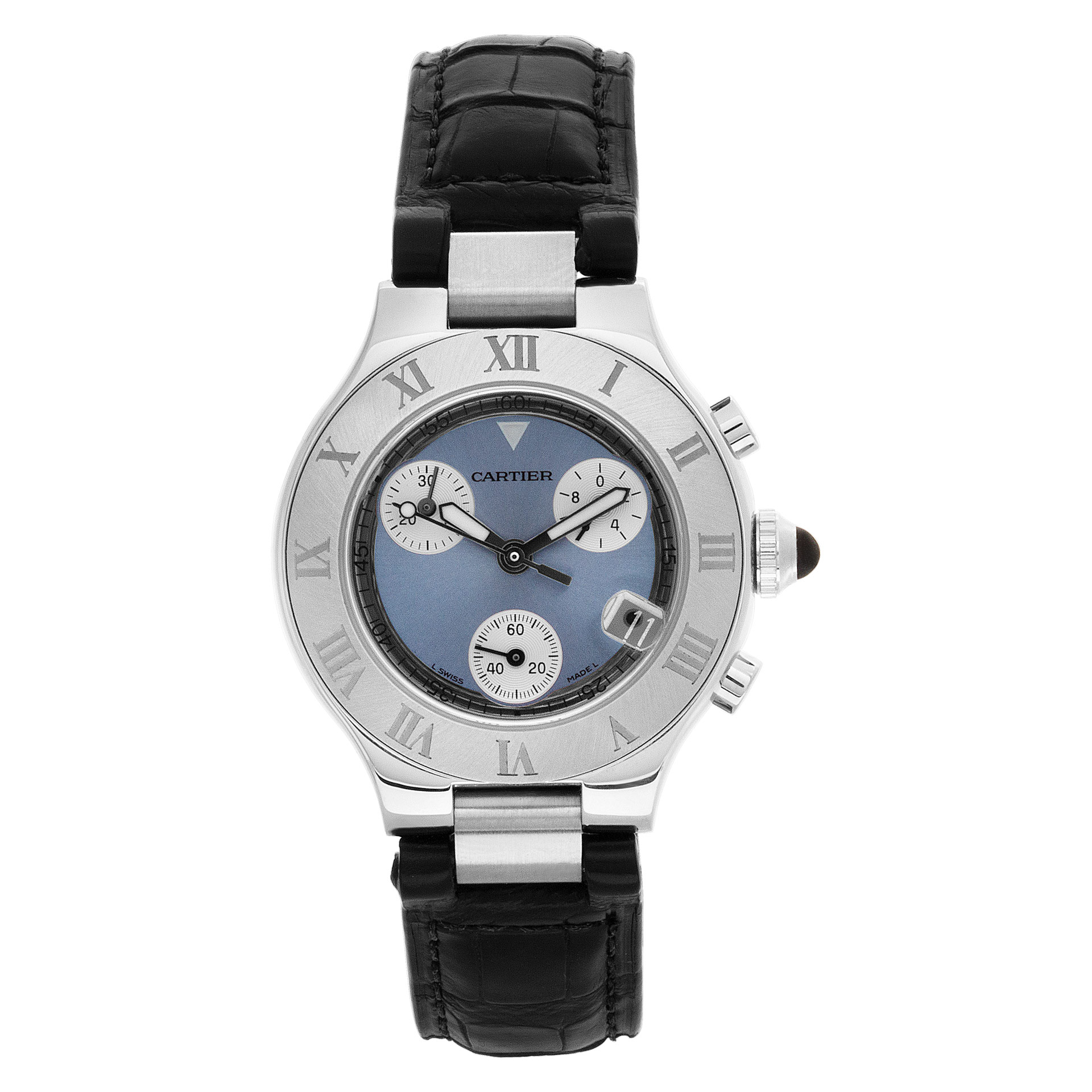 Pre-owned Cartier chronoscaph 2996 Stainless Steel Blue dial