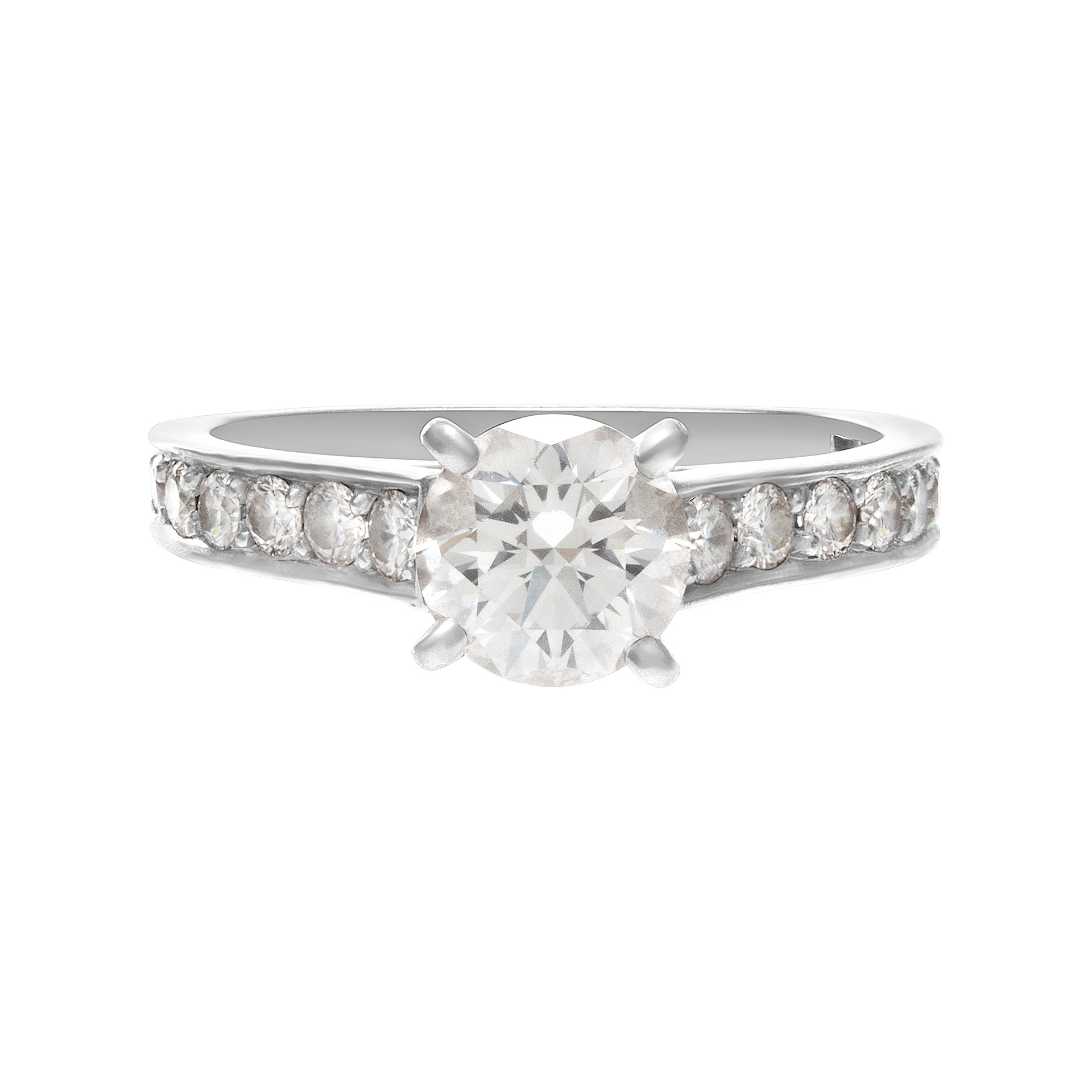 Cartier GIA certified 1.01cts round brilliant cut center diamond (F color, Internally Flawless clarity, Excellent Cut, Excellent polish, Excellent symmetry) engagement ring in platinum. Size 6