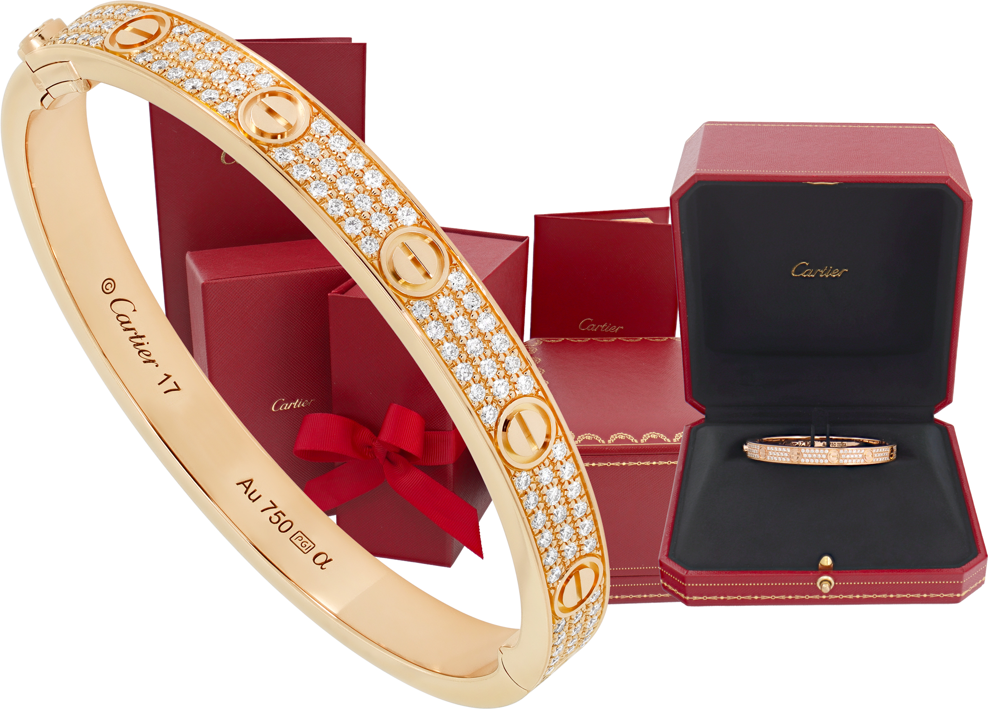 Cartier Love bracelet in 18k rose gold diamond pave size 17 S521537