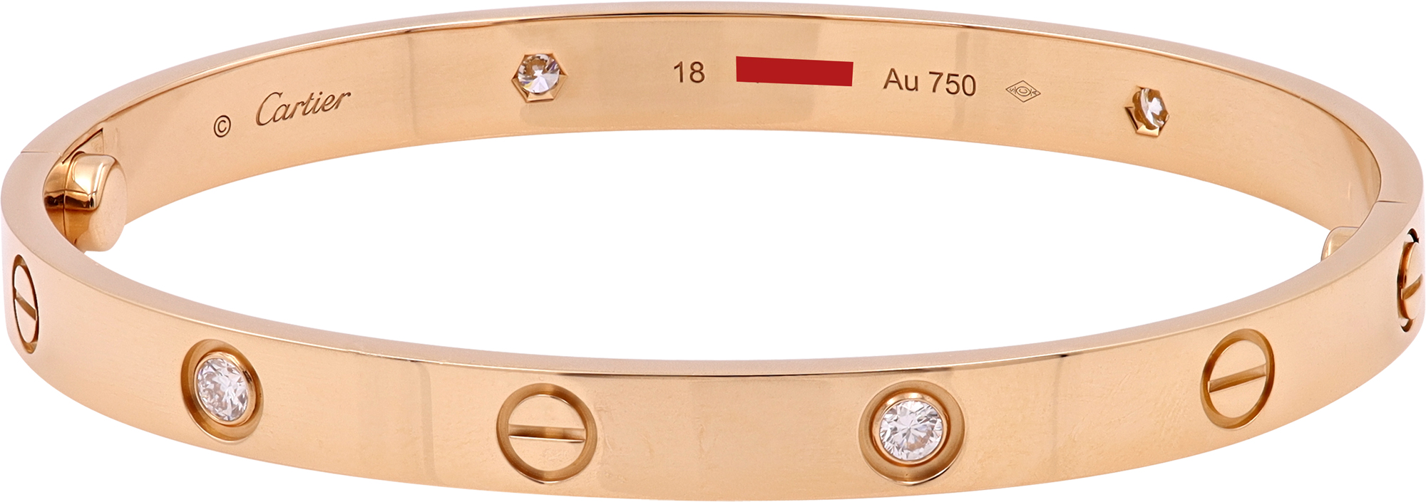 Cartier Love Bracelet in 18k rose gold with 4 diamonds. Size 18. Classic Model. S522176