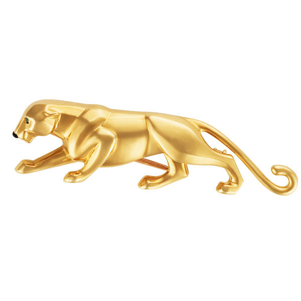 Cartier Panthere brooch in 18k with emerald eyes and onyx nose