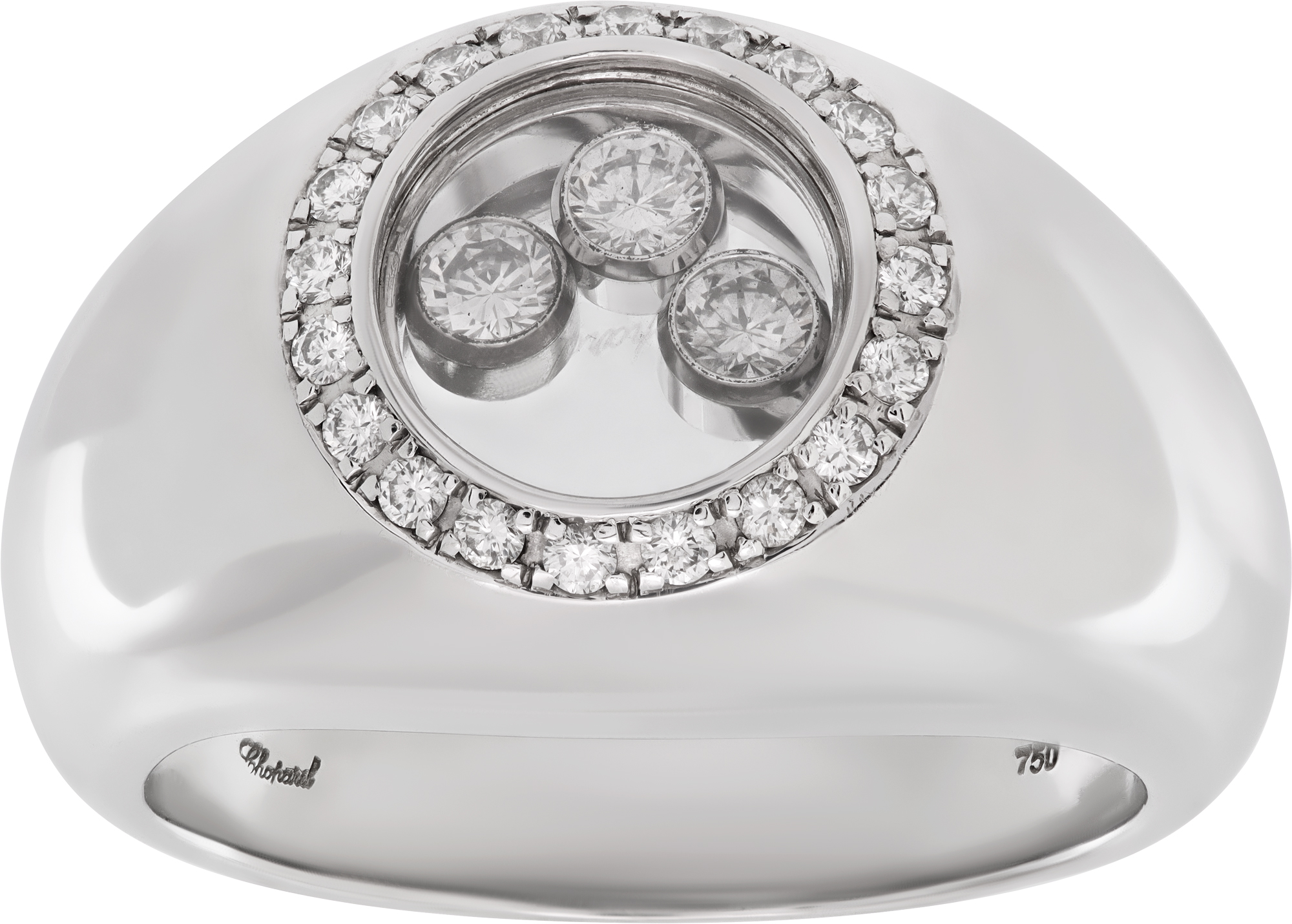 Chopard Happy Diamond Icon Ring 18k White Gold With 3 Floating Diamonds And A Diamond Bezel