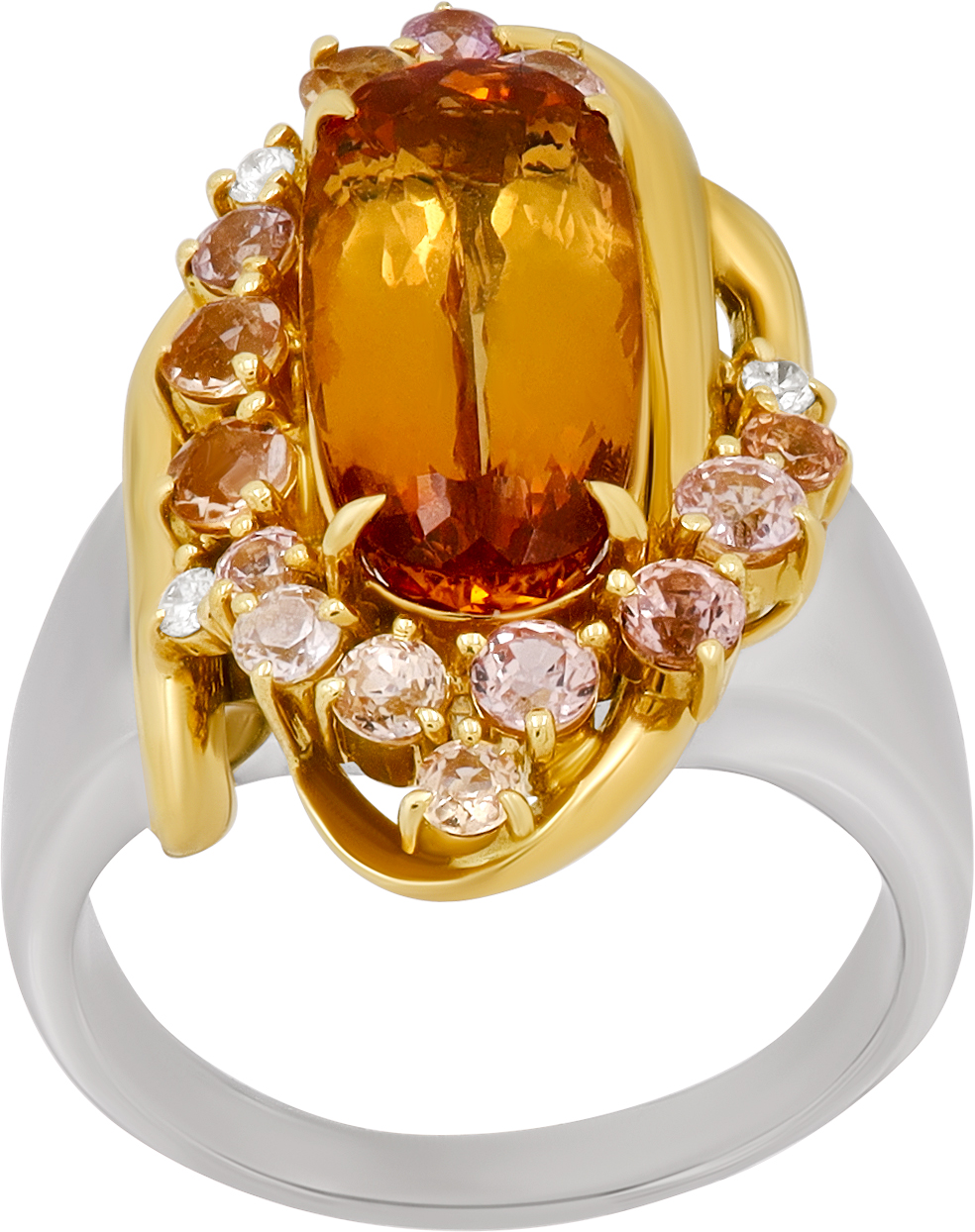Citrine and Diamond Ring In Platinum and 18k Yellow Gold