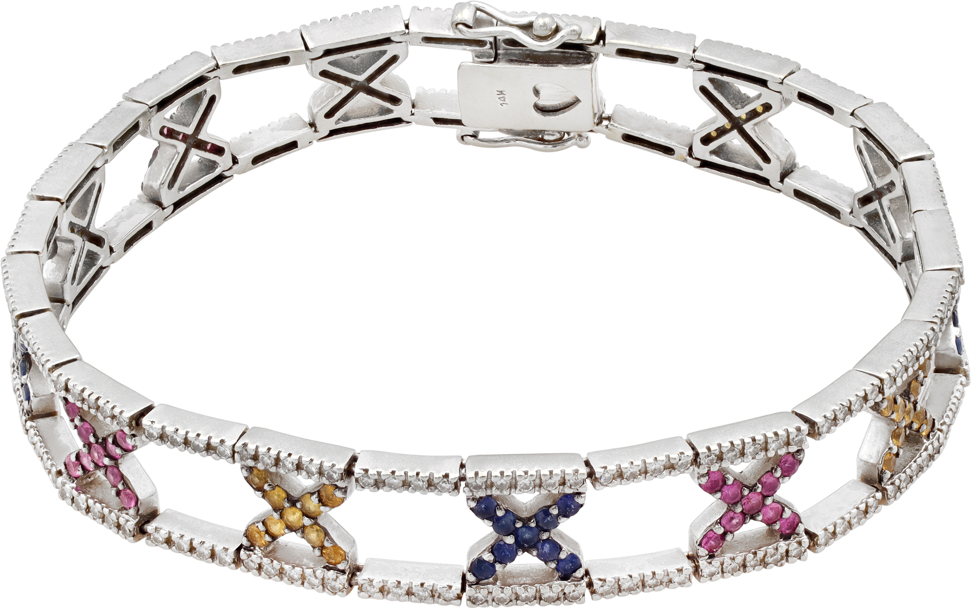 Colorful and Flexible Sapphire Bracelet accented by pave-set diamonds in 14k white gold S522121