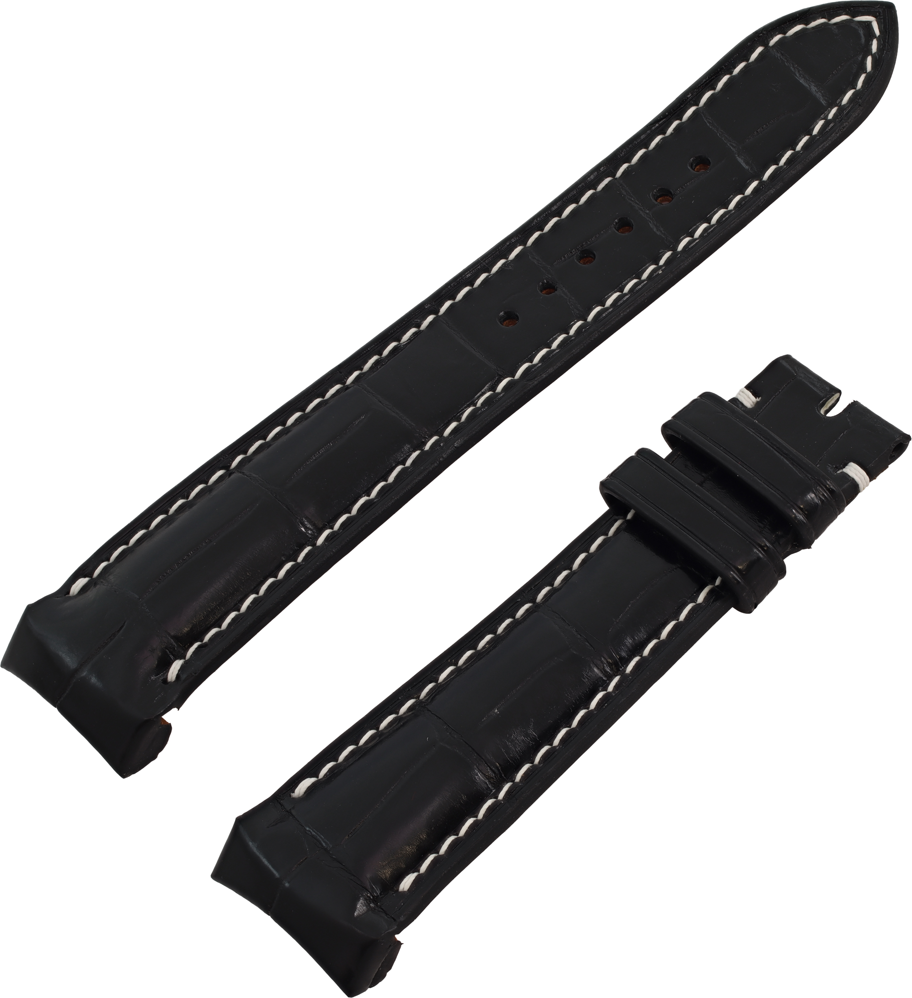 Custom Breguet black padded alligator strap with white stiching 22mm x 18mm