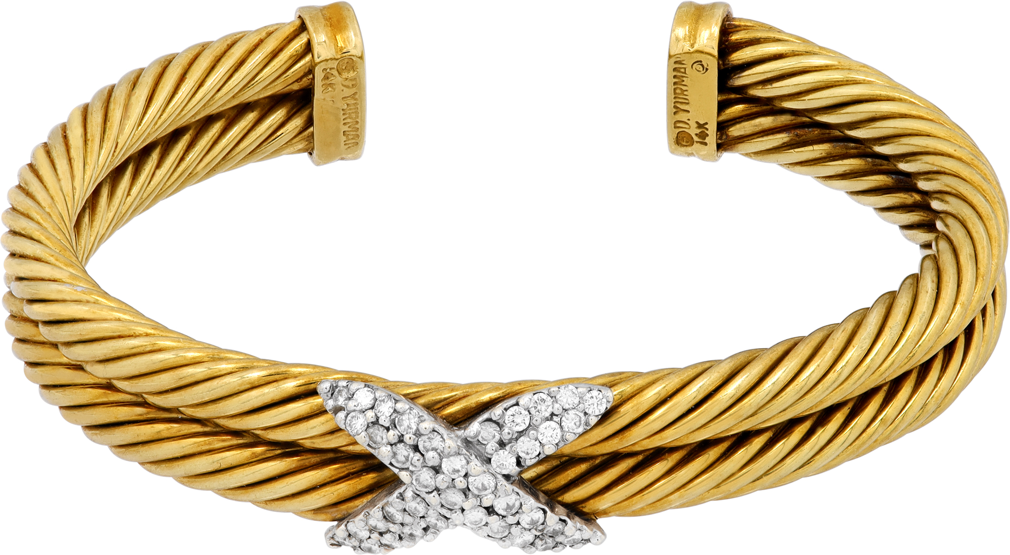 David Yurman 14k gold with diamond X cable bracelet S522192