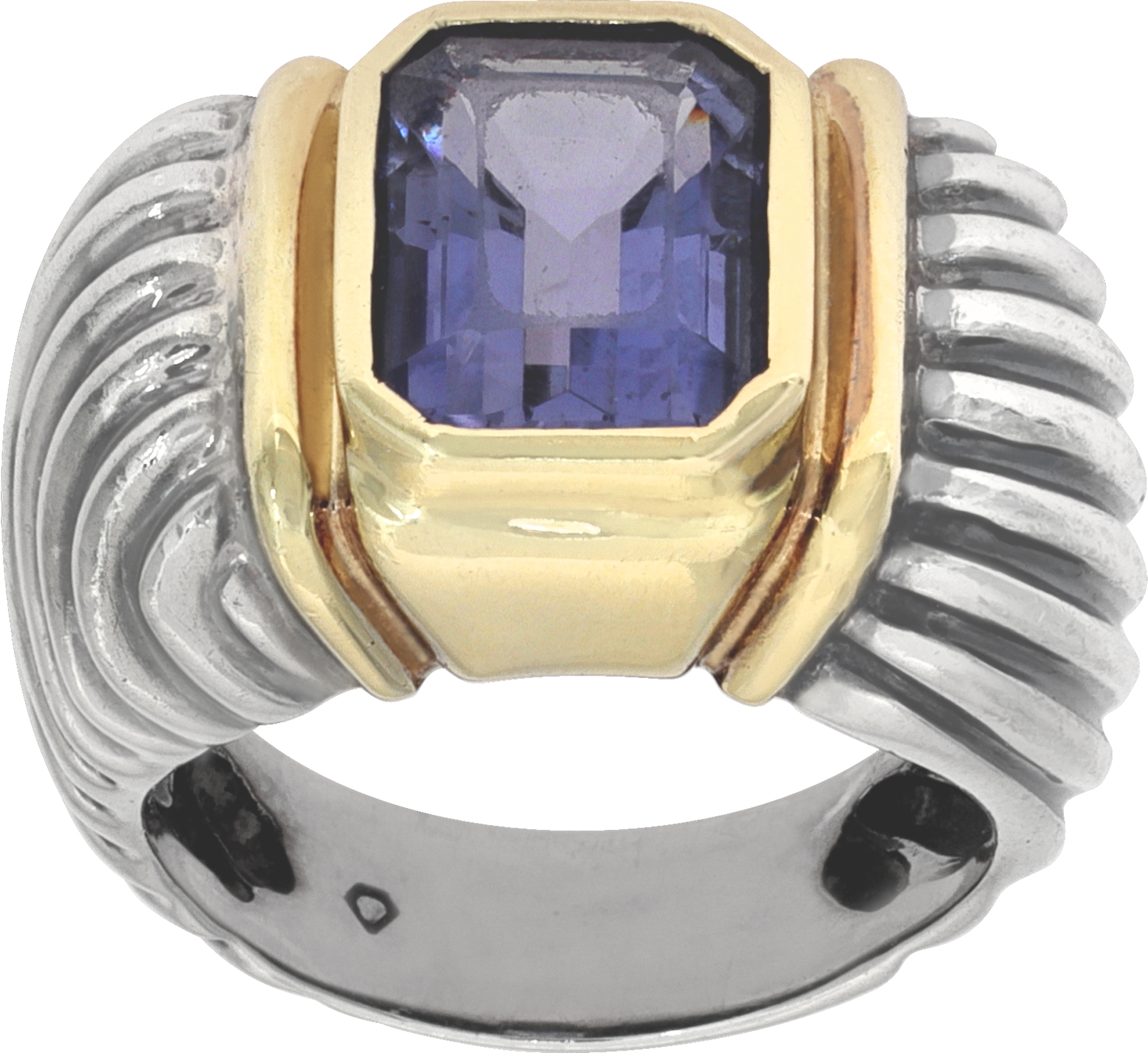 David Yurman 18K & Sterling silver ring with Emerald cut Amethyst