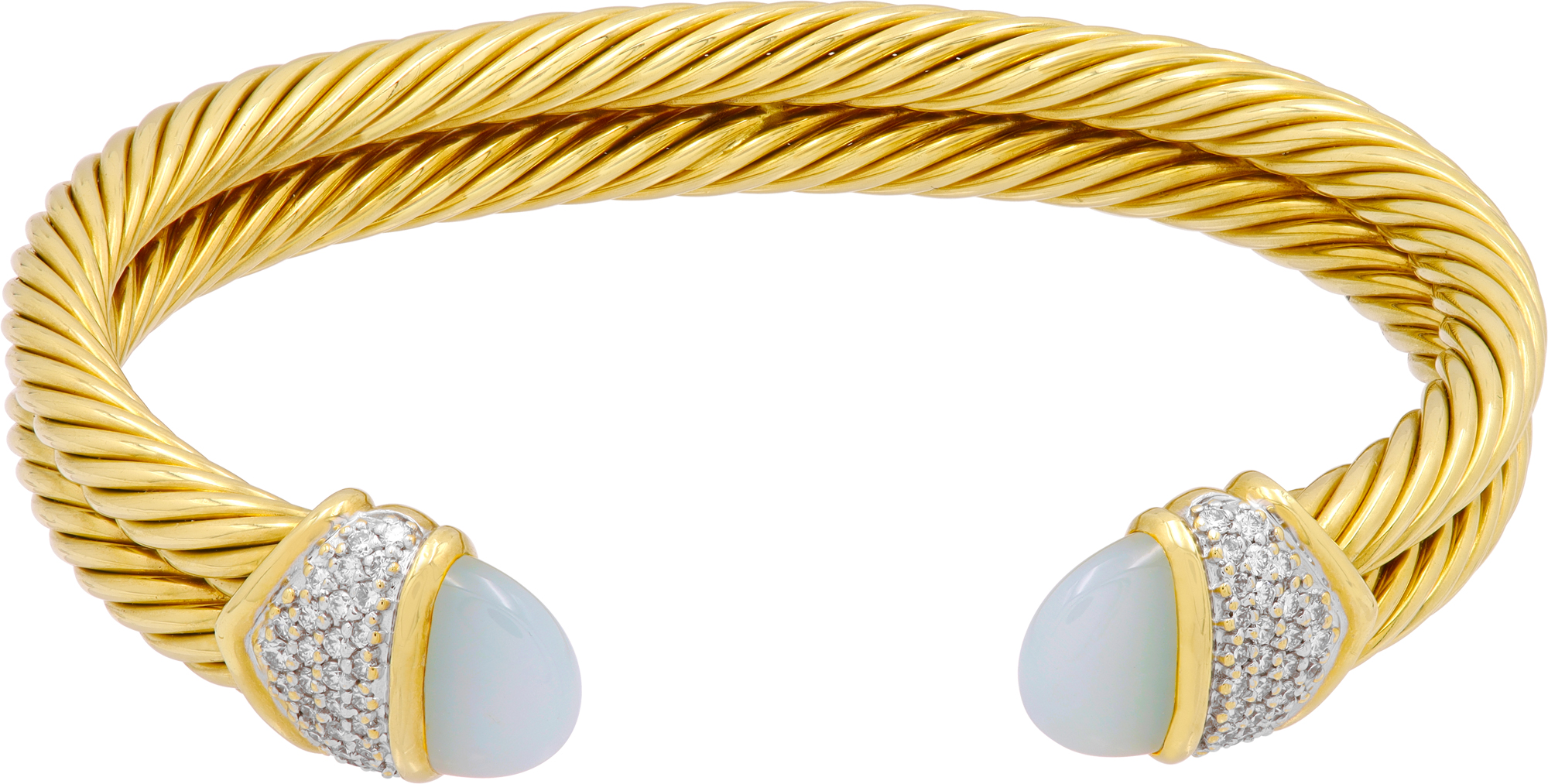 David Yurman 18K Yellow Gold Double Cable Cuff with Chalcedony & Diamonds S522216