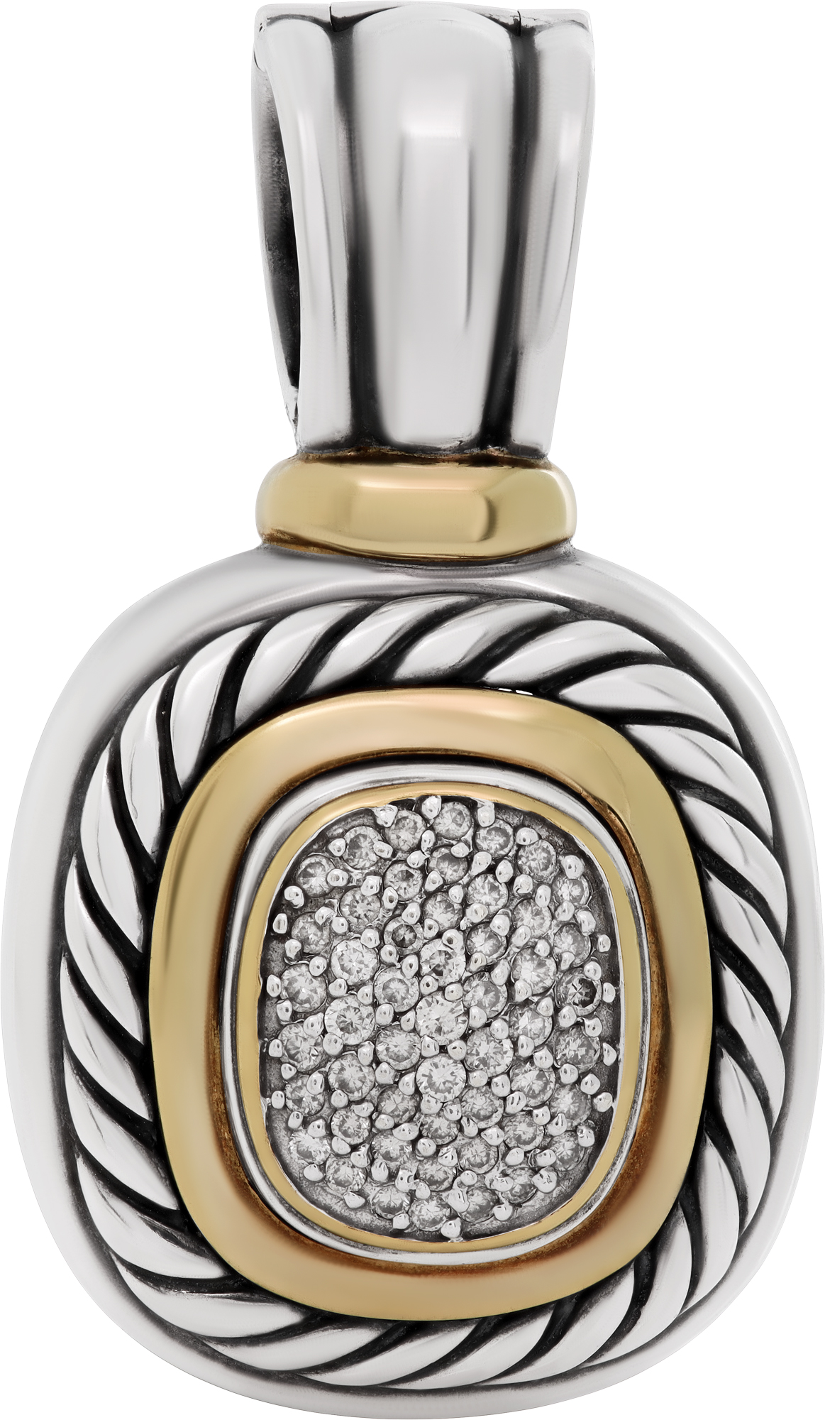 David Yurman Albion collection Pendant in 18k yellow gold and sterling silber with center pave diamonds.