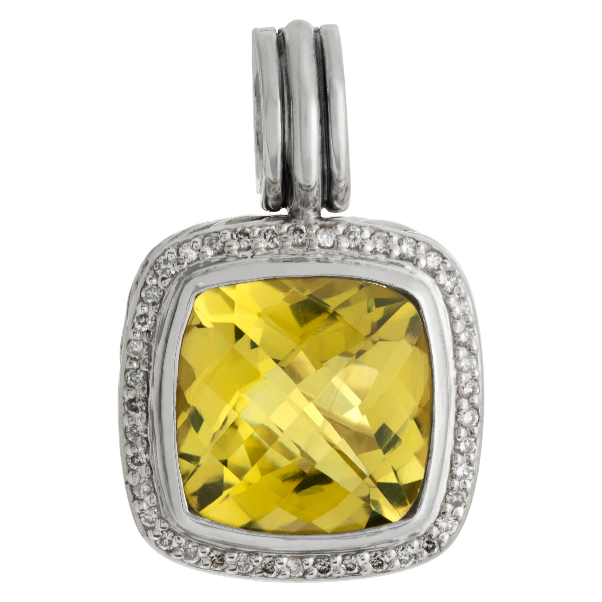 David Yurman Albion Cushion Cut lemone citrine and diamonds pendant in sterling silver