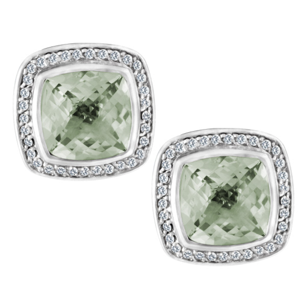 David Yurman Albion earrings in sterling silver with faceted Prasiolite surrounded by diamonds David Yurman Albion earrings in sterling silver with faceted Prasiolite surrounded by diamonds