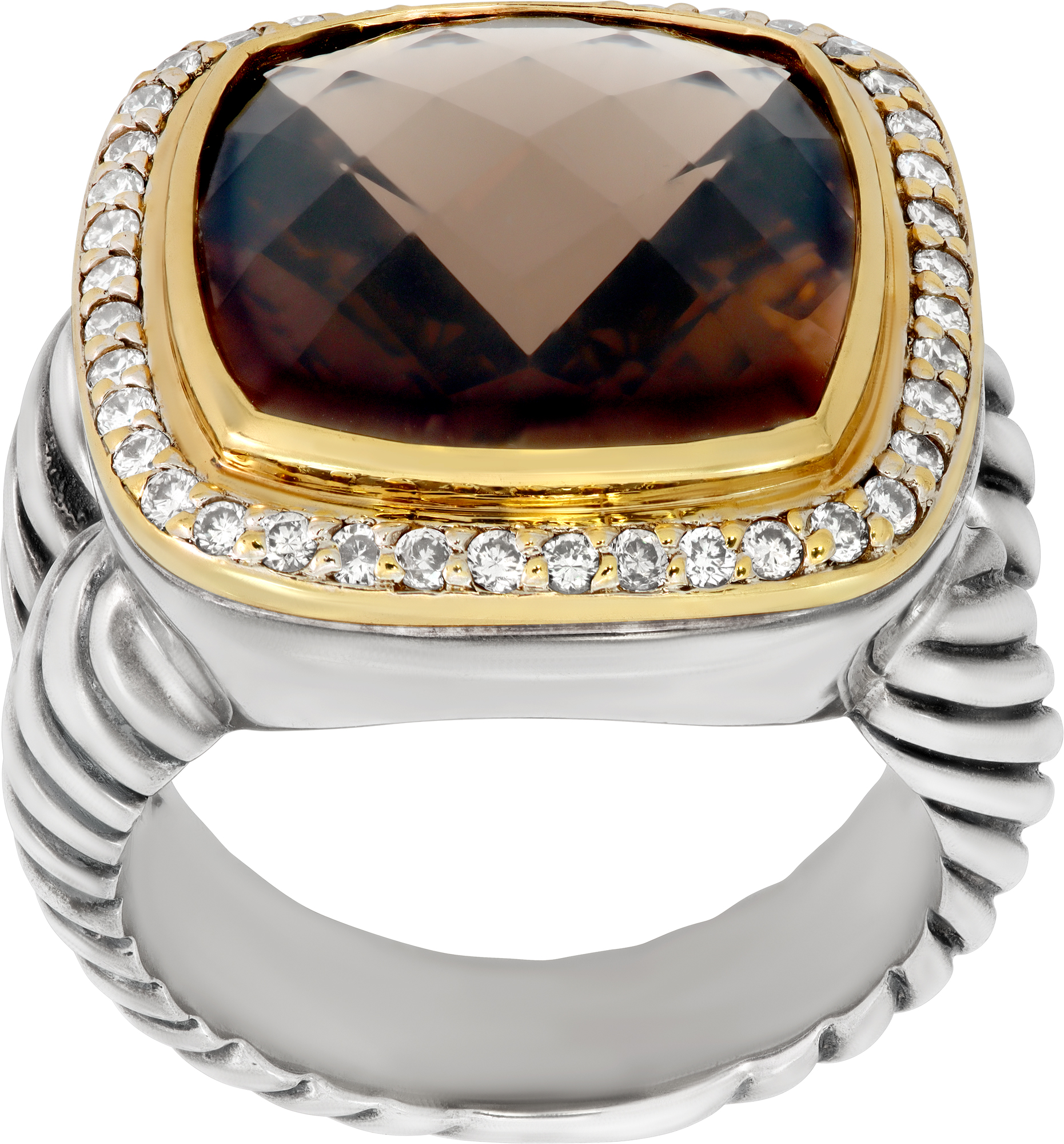 David Yurman Albion Smokey Quartz Ring In Sterling Silver With 18k Yellow Gold And Diamond Accents S519103