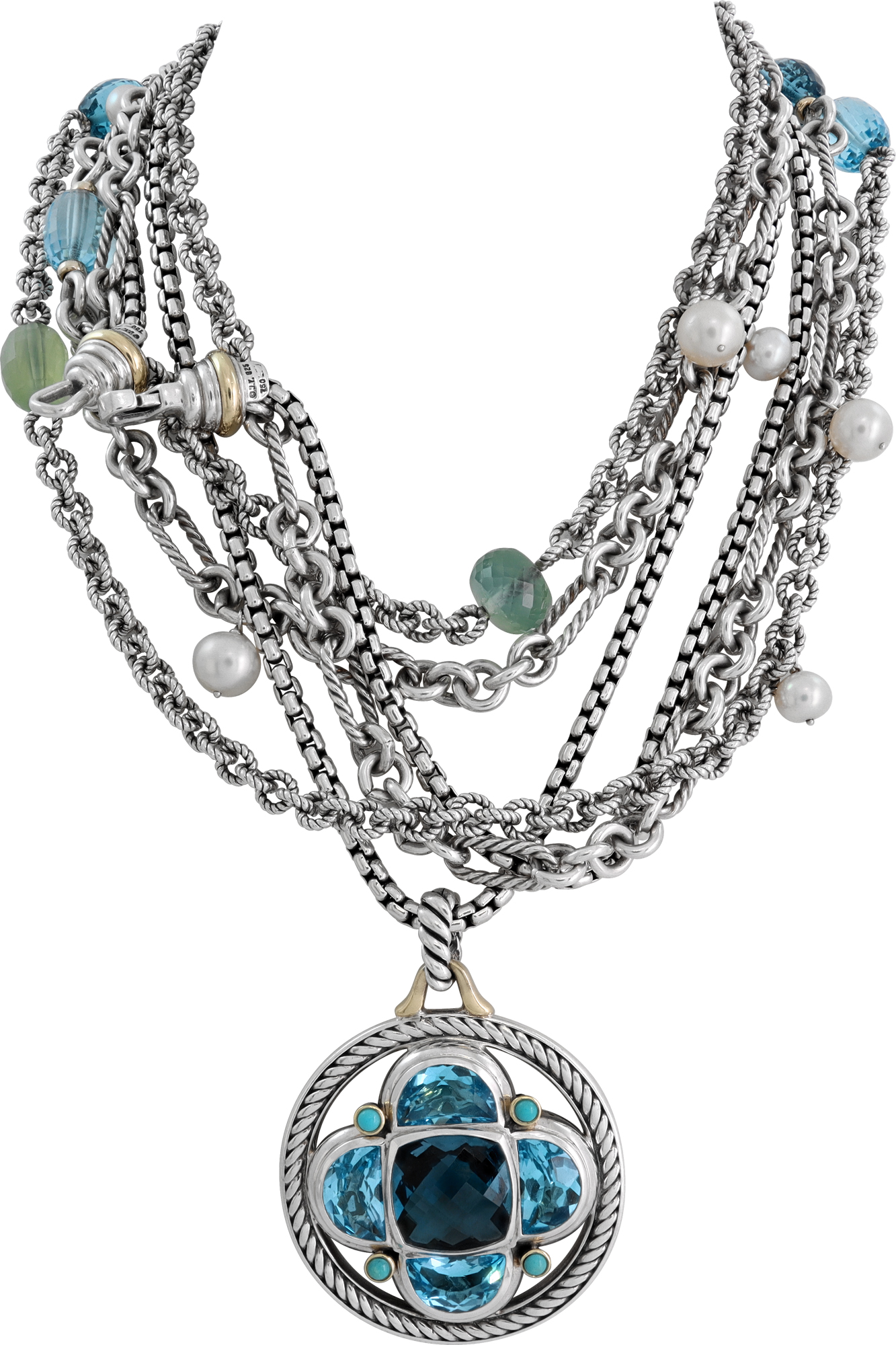 David Yurman Bijoux Multi Strand Bracelet with a Topaz & Turquoise Renaissance Half-Moon Enhancer in Sterling Silver and 18K Yellow Gold. S521631