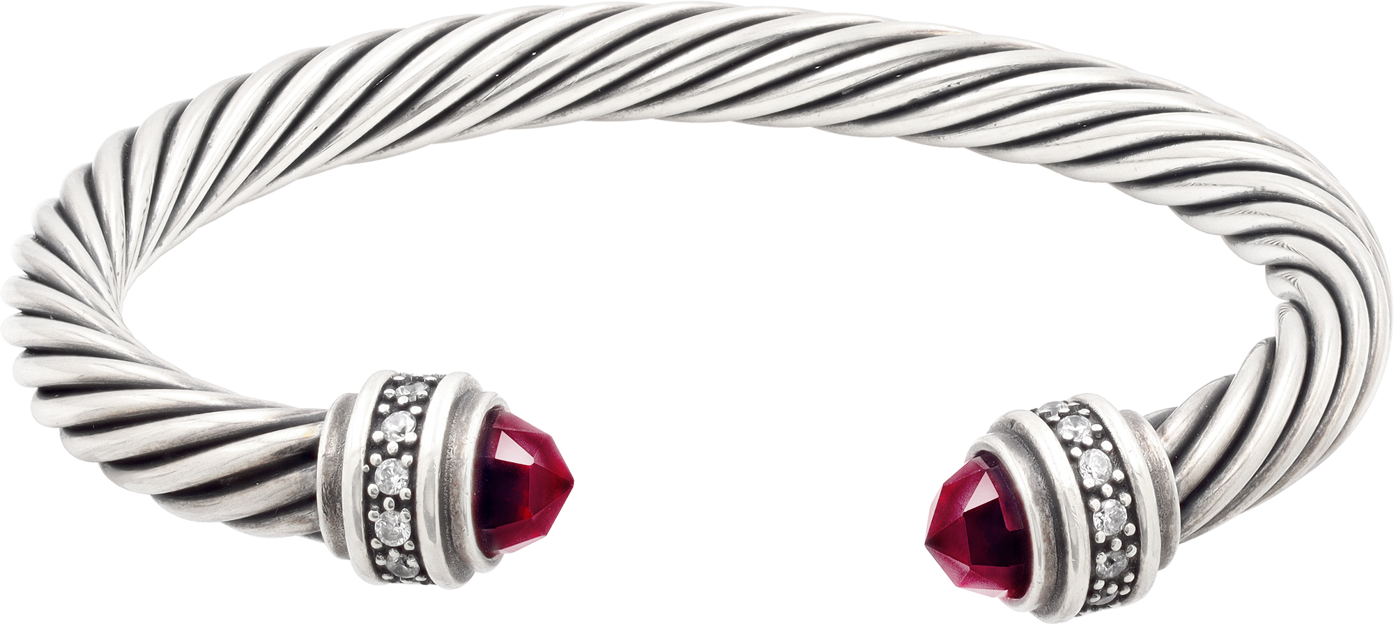 David Yurman cable bracelet in sterling silver with garnet and diamonds