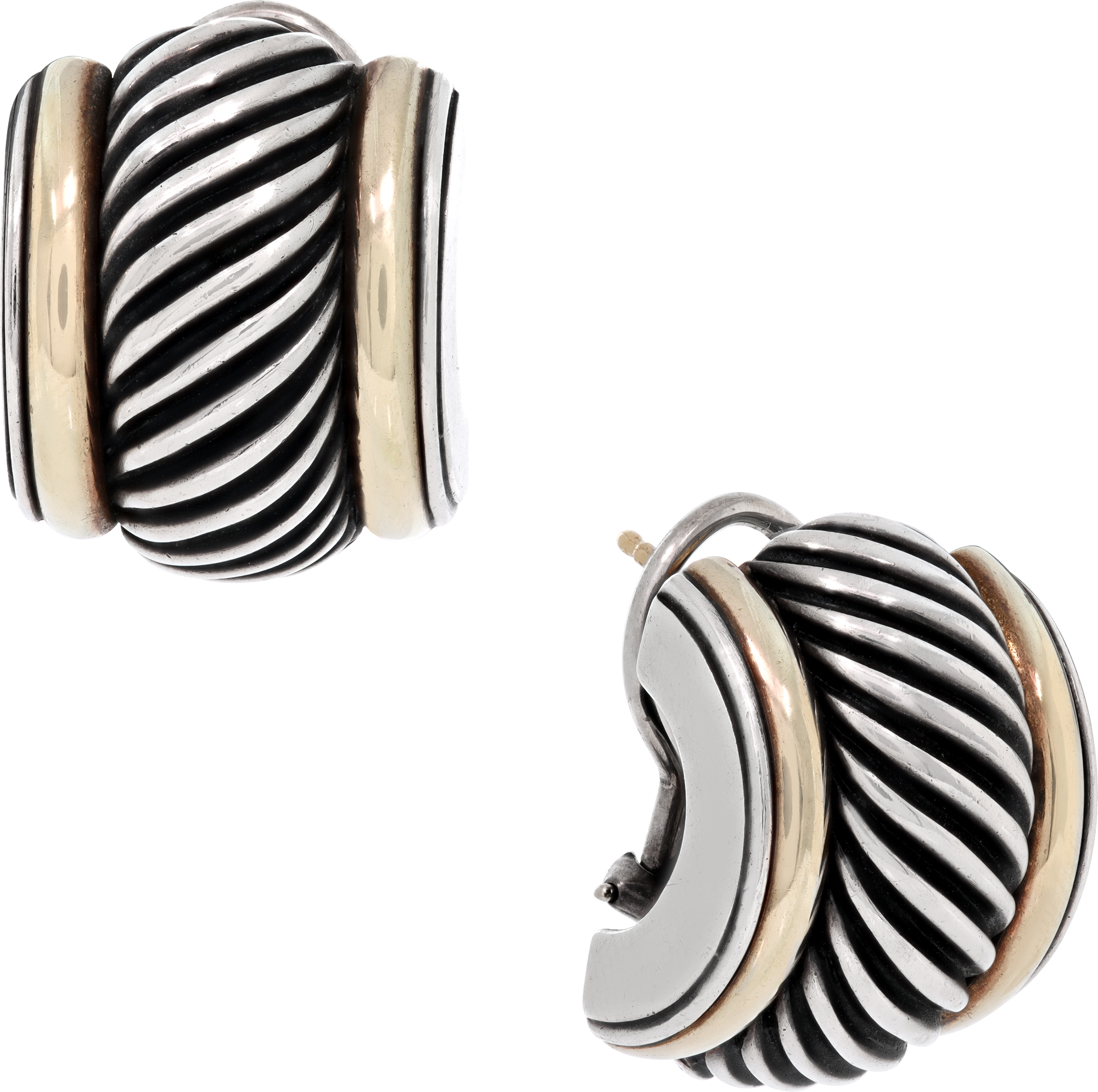 David Yurman Cable Cigar Band Half Hoop Earrings In Sterling Silver And 14k Yellow Gold