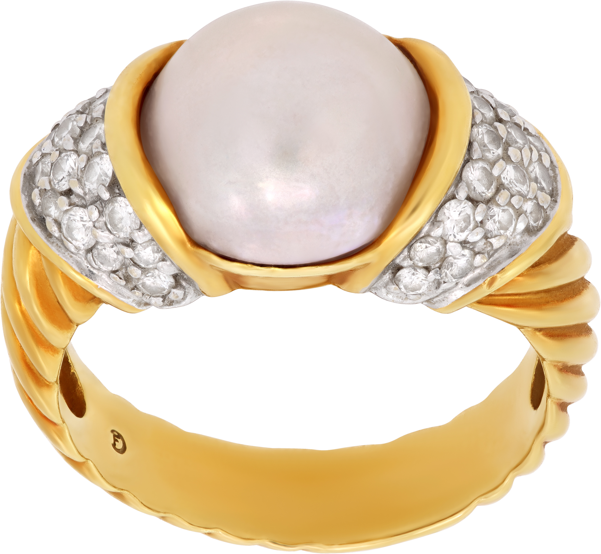 David Yurman Cable Collection Diamond Mabe Pearl ring in 18k yellow gold S521878