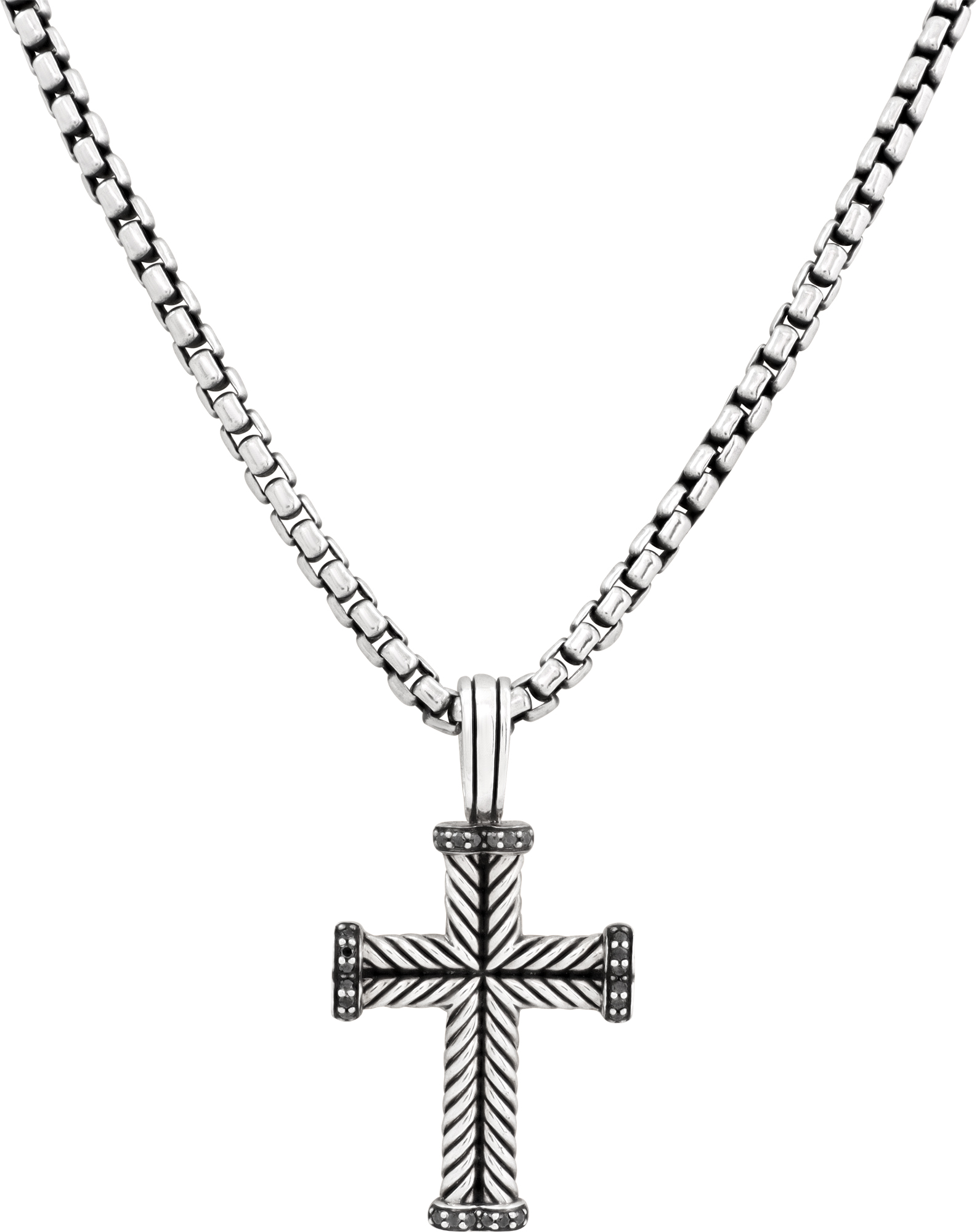 David Yurman Chevron Cross Pendant And Box Chain In Sterling Silver